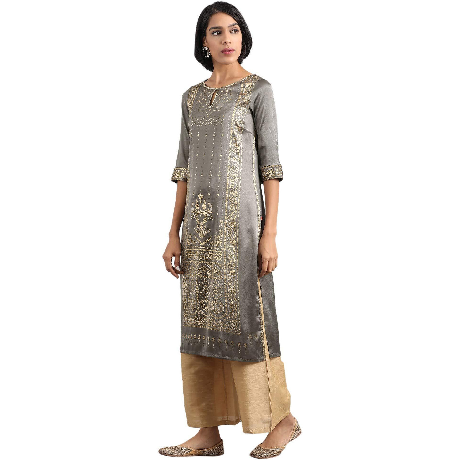W For Woman Women's Satin Kurta (19Auw12913-112653_Grey_Xs (6))