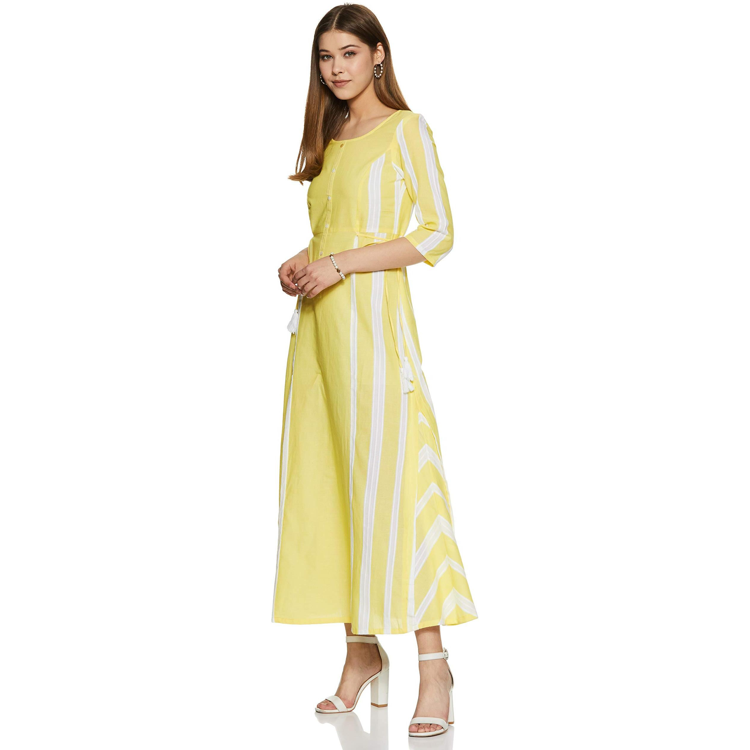 W For Woman Cotton A-Line Dress (20Fea11314-700924_Yellow_Large)