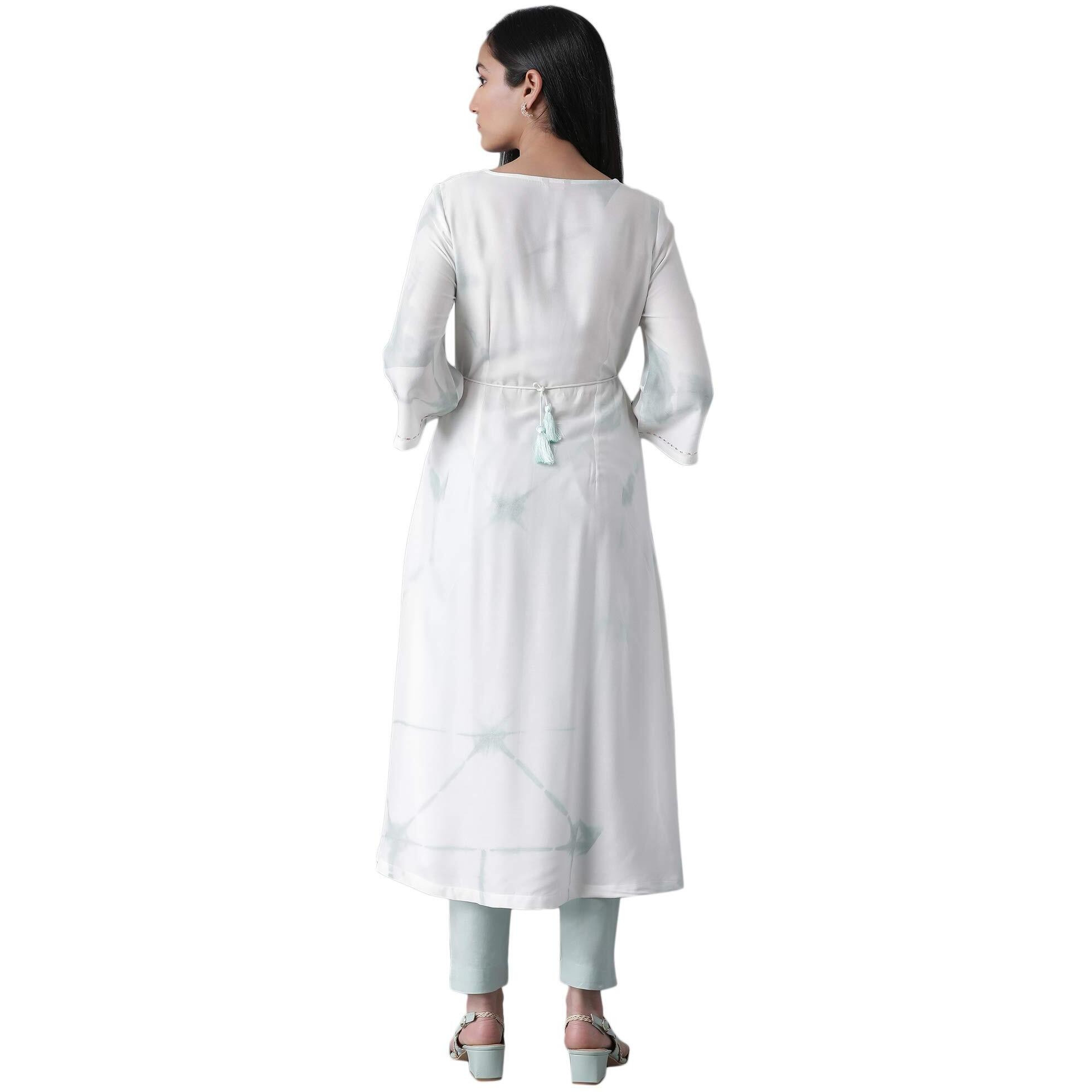 W For Woman Women's Viscose Flared Knee-Length Dress (21Few13578-114396_Light Blue_16)