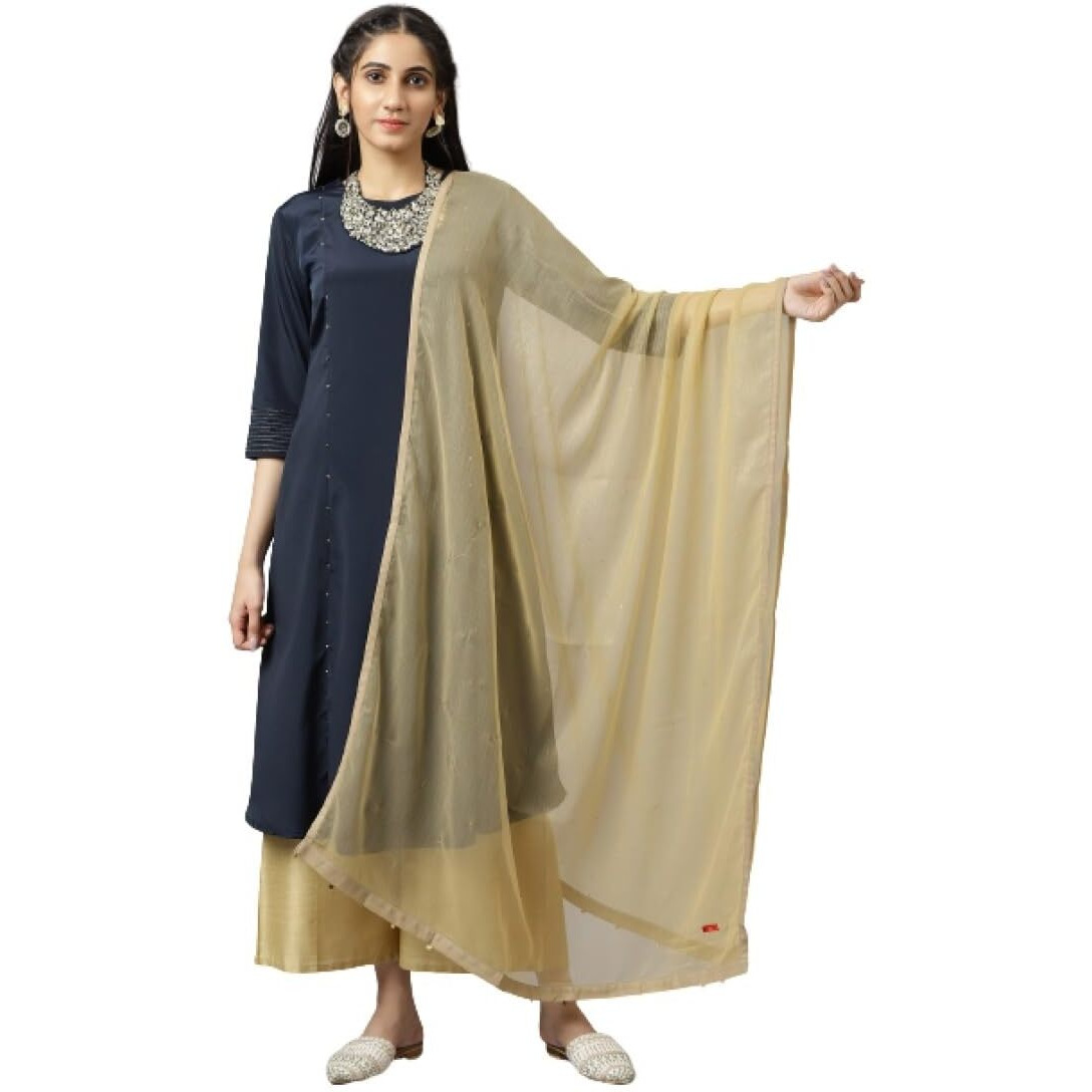 W For Woman Golden Chiffon Dupatta With Sequin