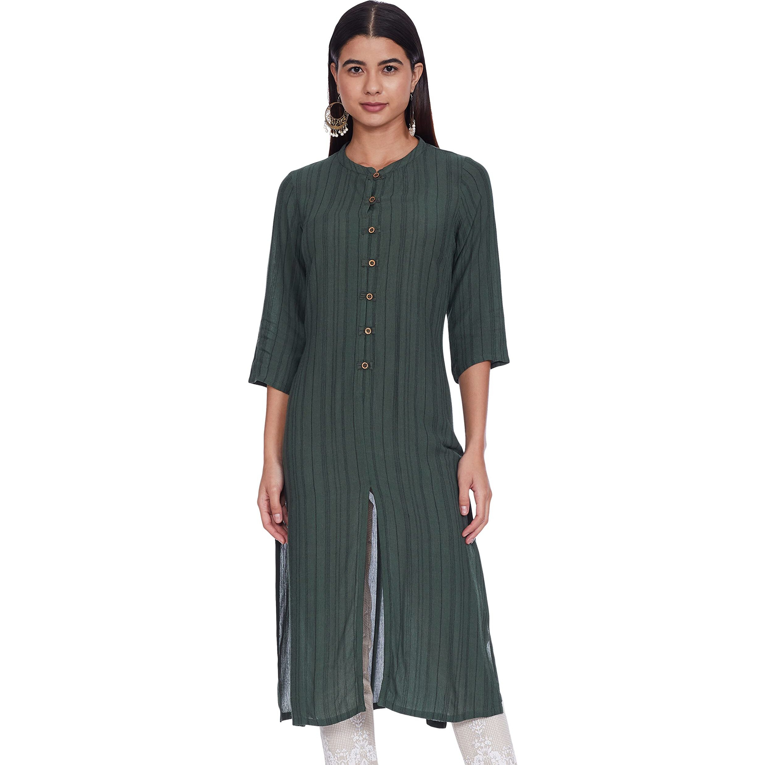 Aurelia Women's Rayon Regular Kurta (21Fea11527-701489_Green_M)