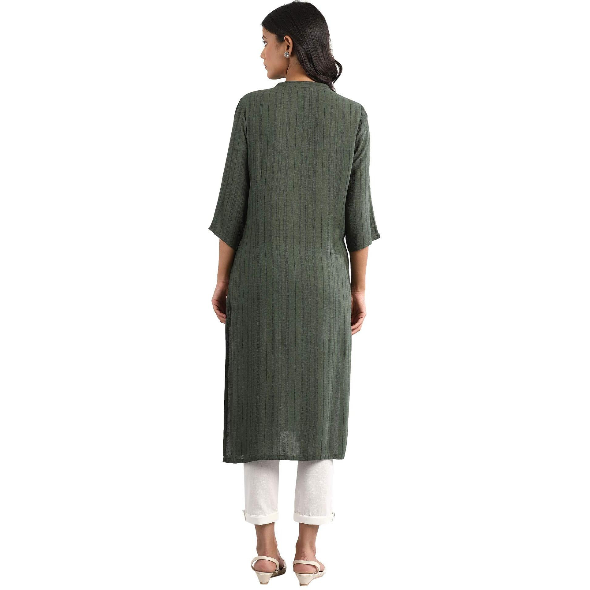 Aurelia Women's Rayon Regular Kurta (21Fea11527-701489_Green_M)