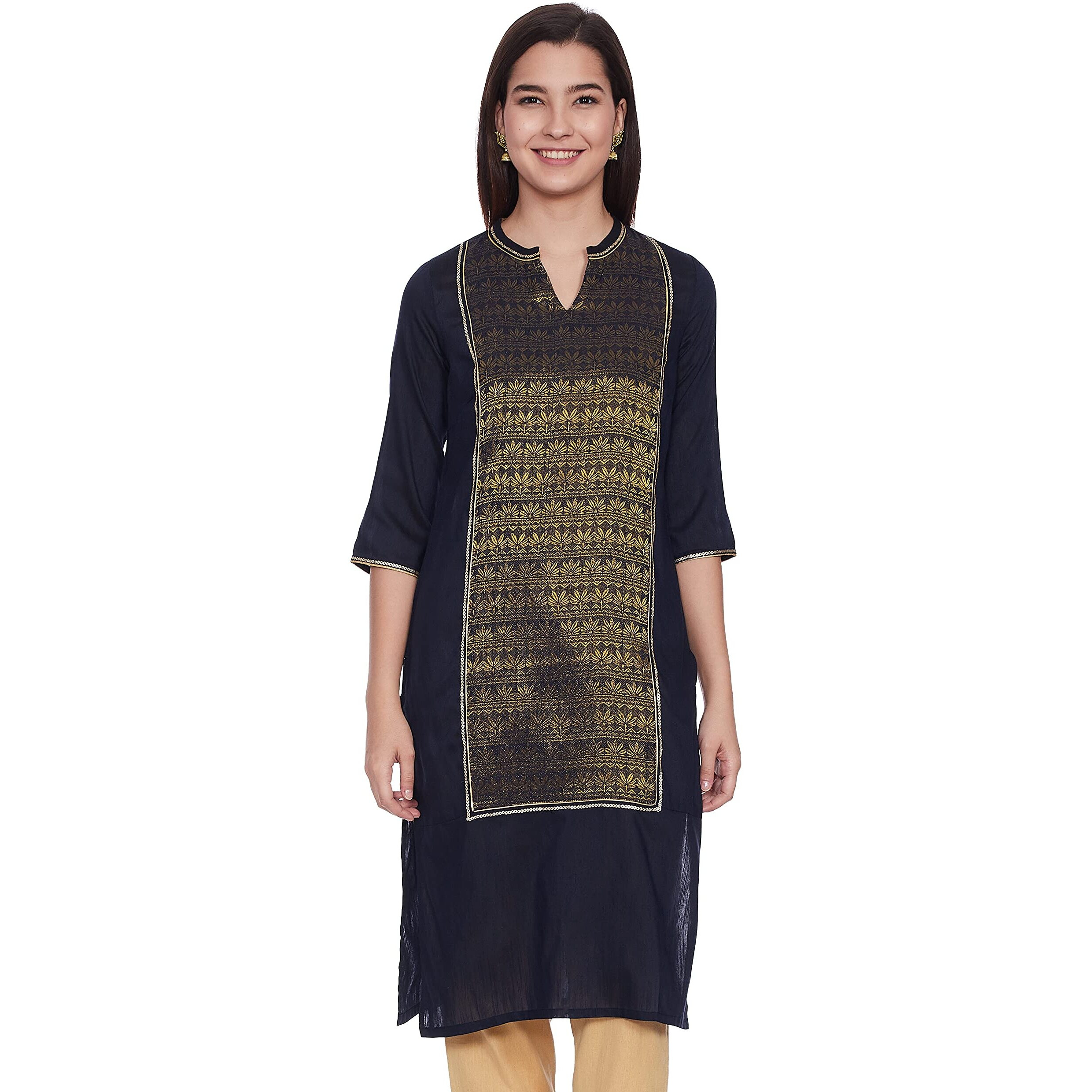 Aurelia Women's Rayon Regular Kurta (21Fea11612-701215_Navy_S)