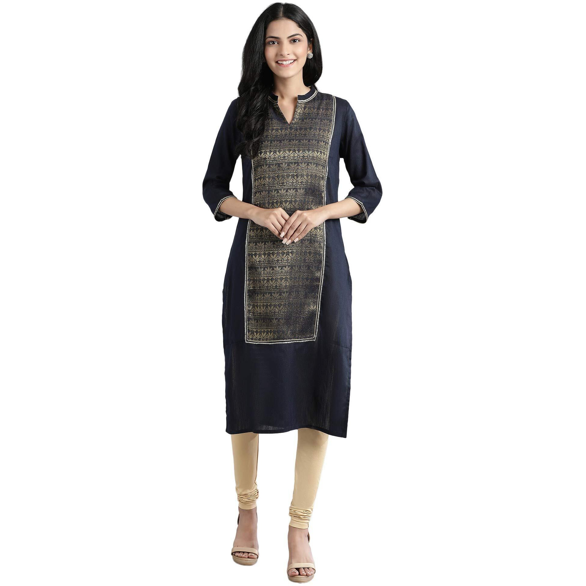 Aurelia Women's Rayon Regular Kurta (21Fea11612-701215_Navy_S)