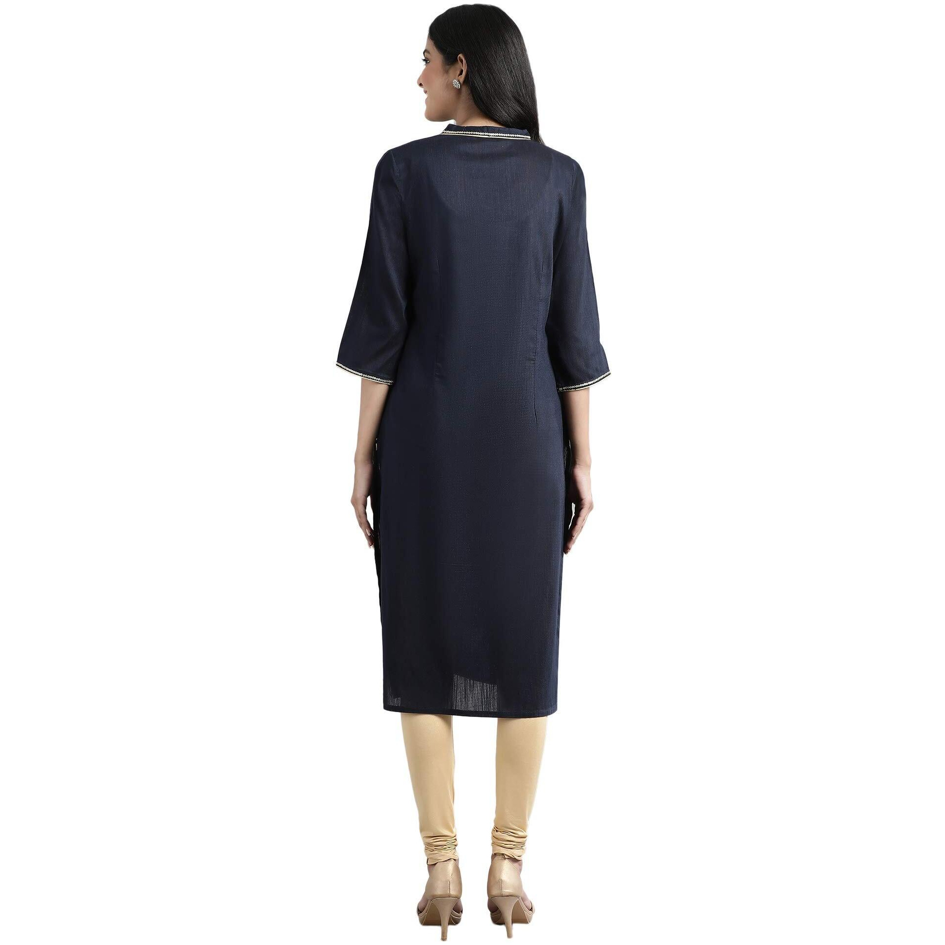 Aurelia Women's Rayon Regular Kurta (21Fea11612-701215_Navy_S)