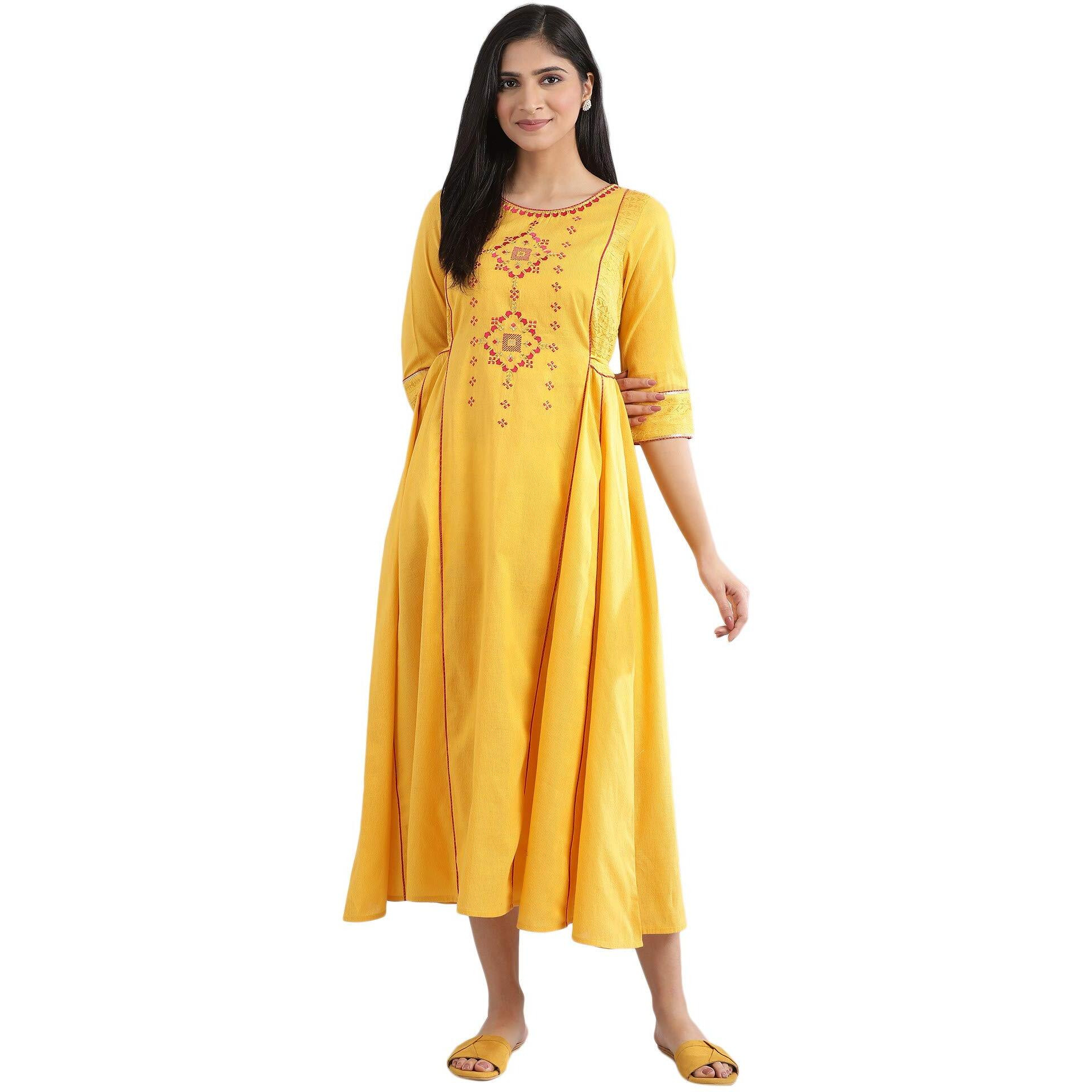 Aurelia Women's Rayon Regular Dress (21Fea11615-701237_Yellow_S)