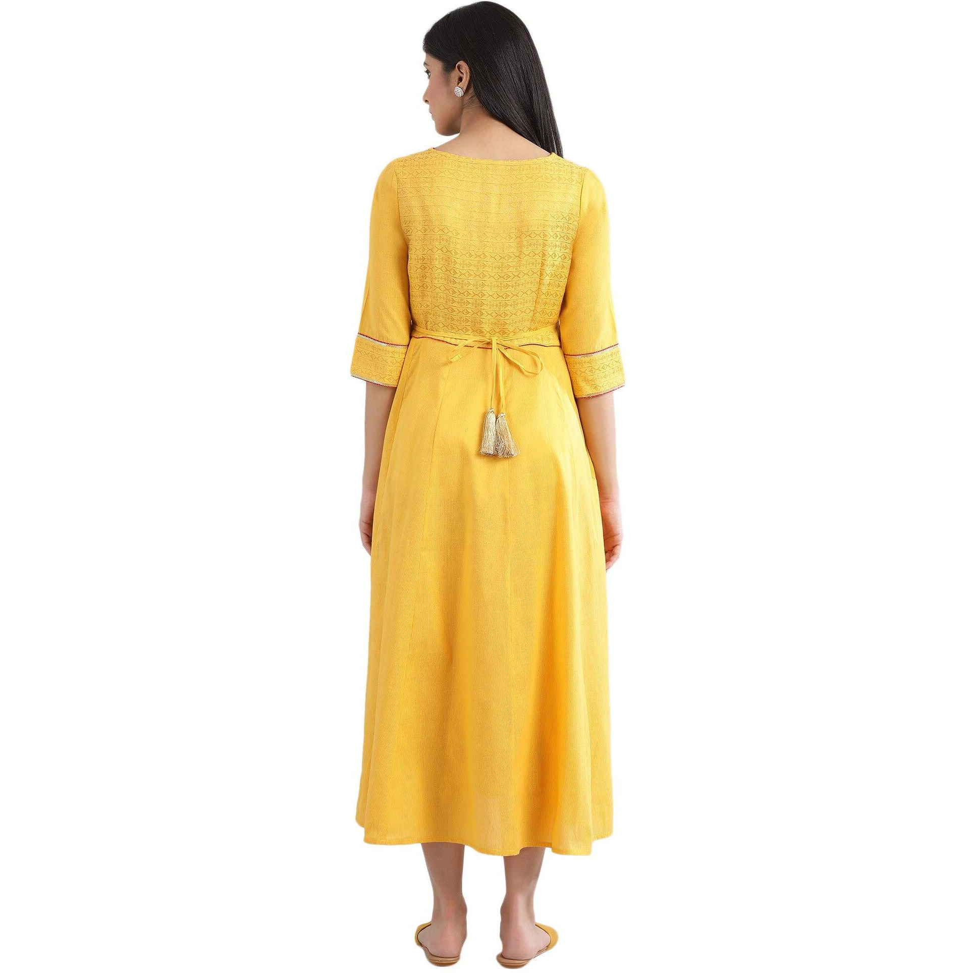 Aurelia Women's Rayon Regular Dress (21Fea11615-701237_Yellow_S)