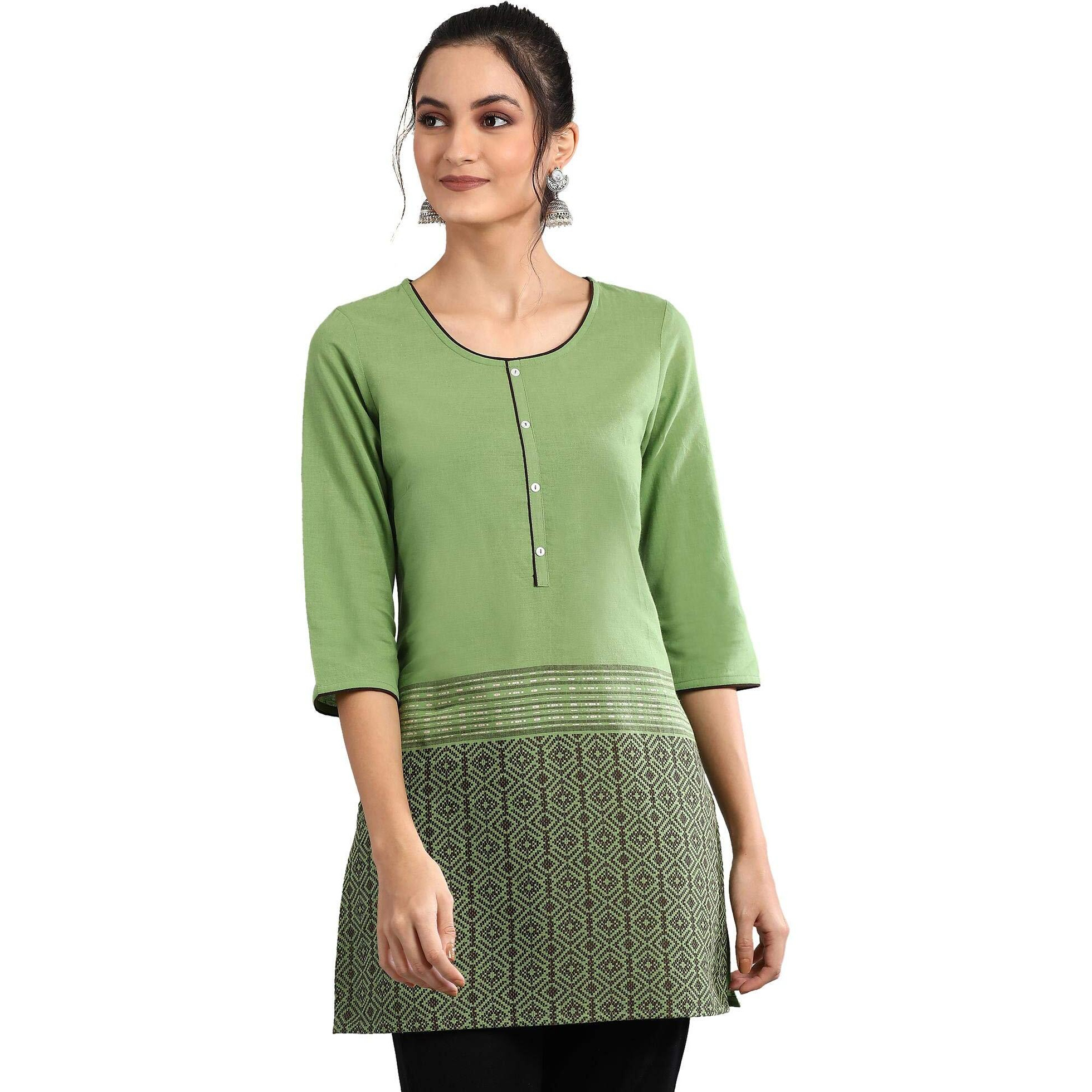 Aurelia Women's Cotton Regular Kurta (20Cra30251-702031_Green_Xs)