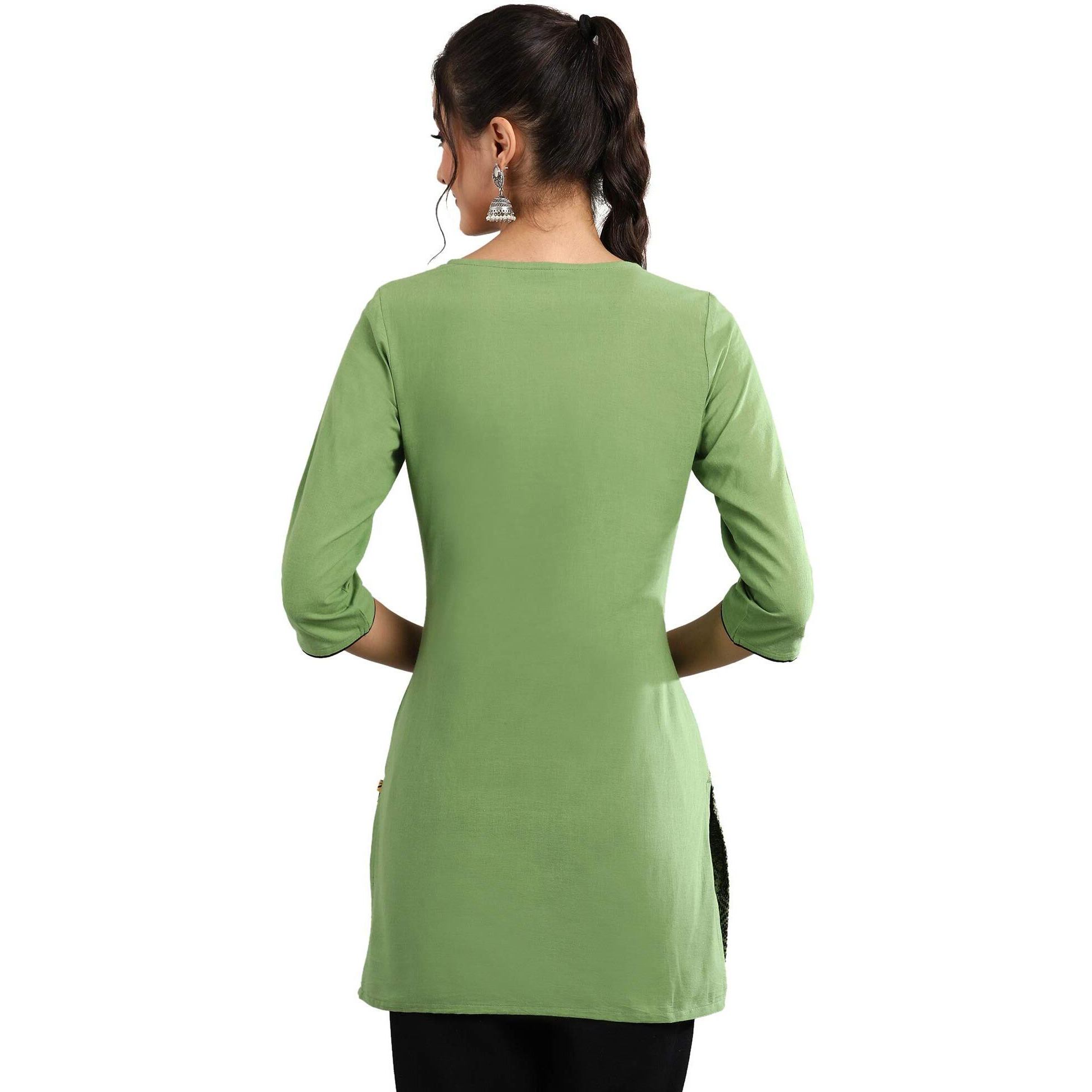 Aurelia Women's Cotton Regular Kurta (20Cra30251-702031_Green_Xs)