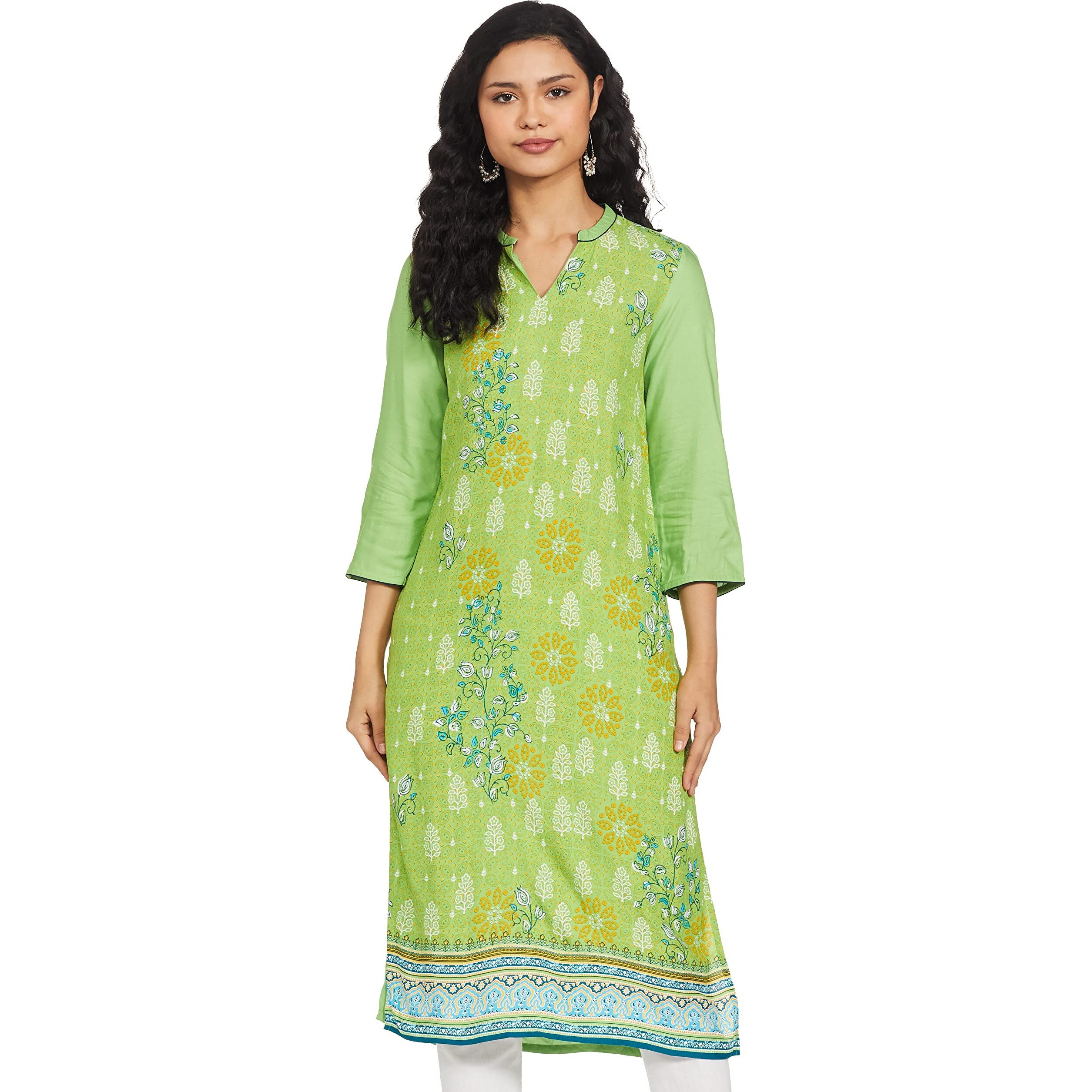 Aurelia Women's Rayon Regular Kurta (20Cra12082-502756_Green_Xs)