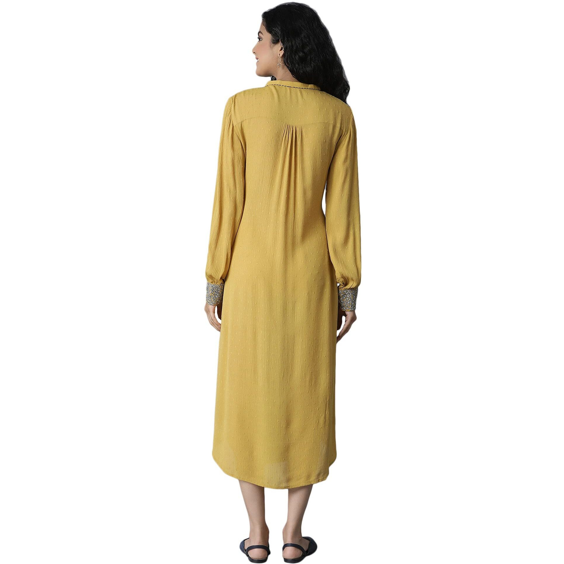 W For Woman Mustard Yellow Gathered Dress_21Few13732-311749_M