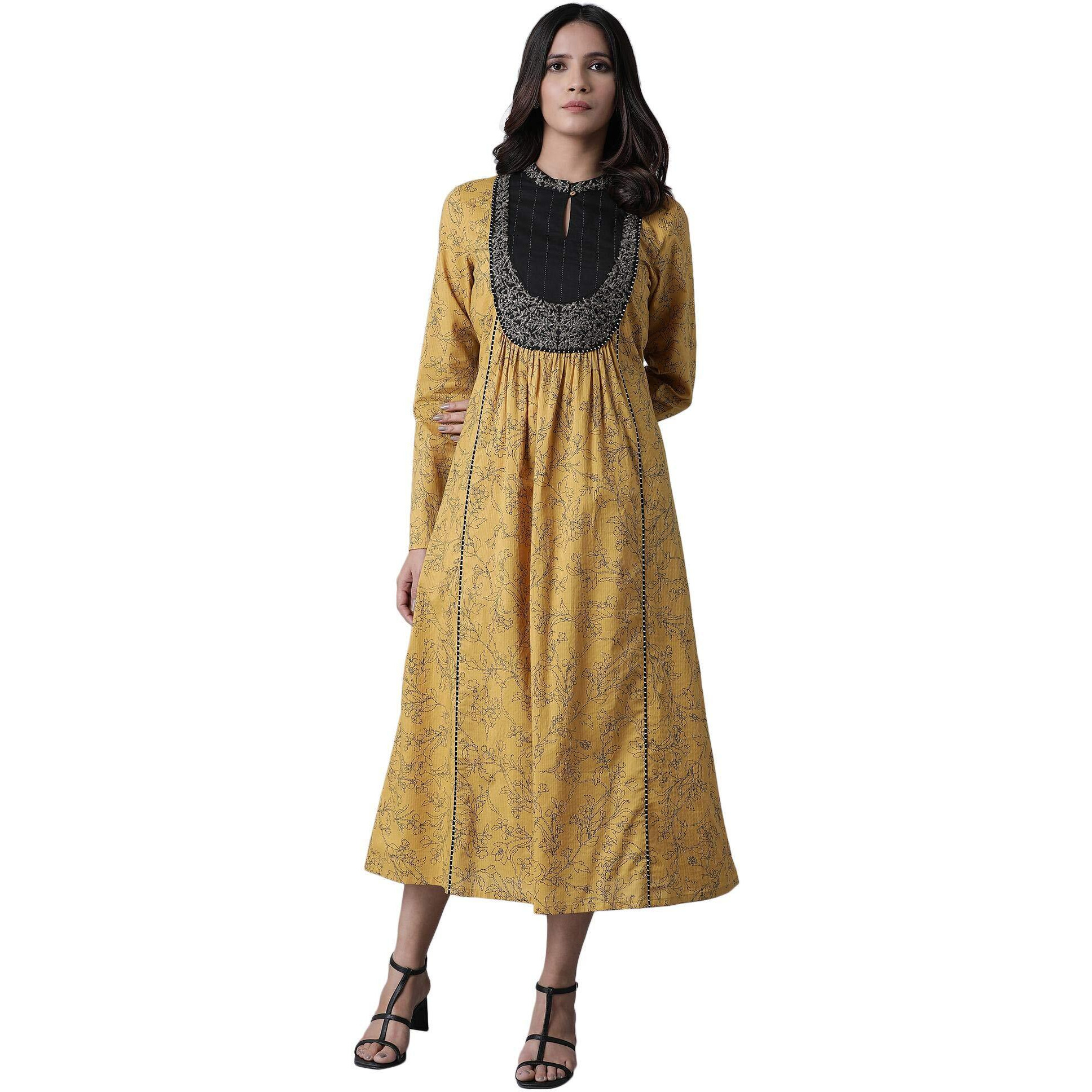 W For Woman Women Fit And Flare Dress, Yellow, L