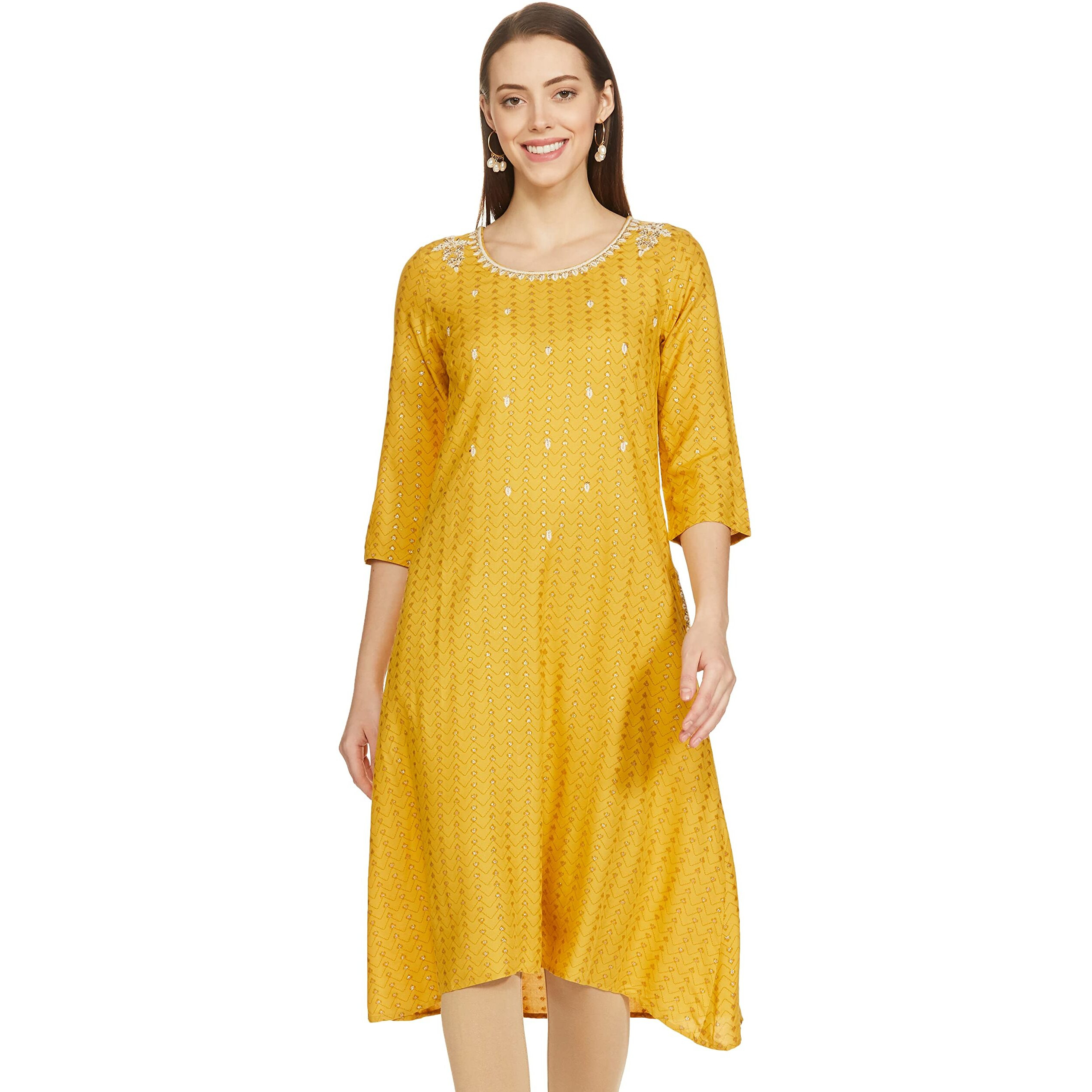 W For Woman Yellow A-Line Kurta_20Auw13748-114724_Xs