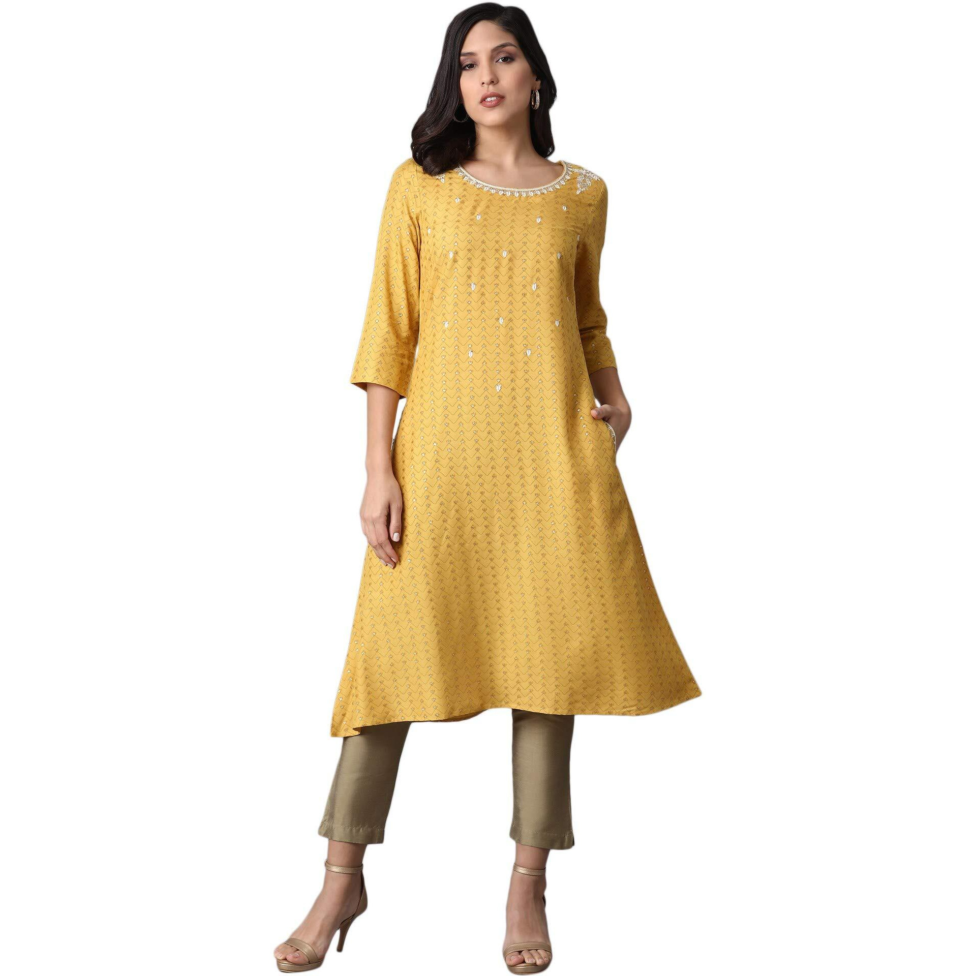 W For Woman Yellow A-Line Kurta_20Auw13748-114724_Xs