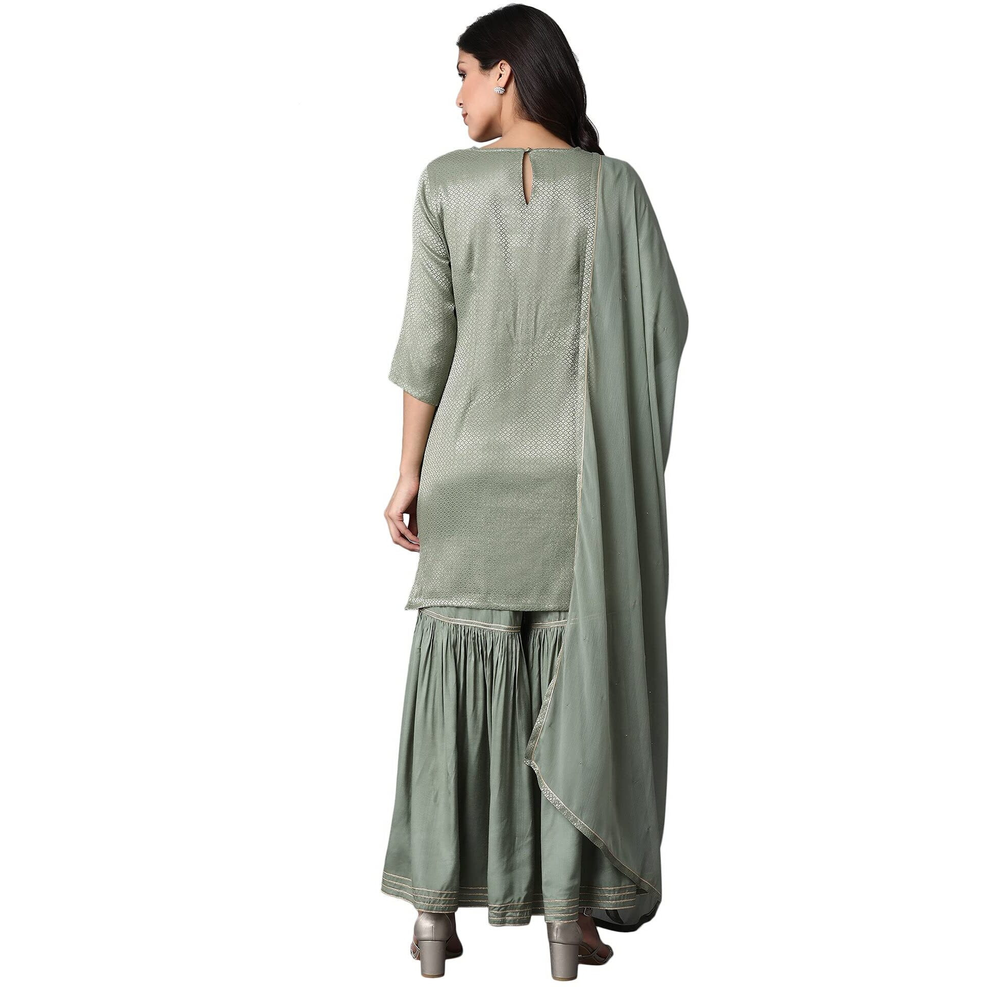 W For Woman Women's Rayon Kurta, Sharara, Dupatta (20Auws14361-311719_Light Green_Regular)