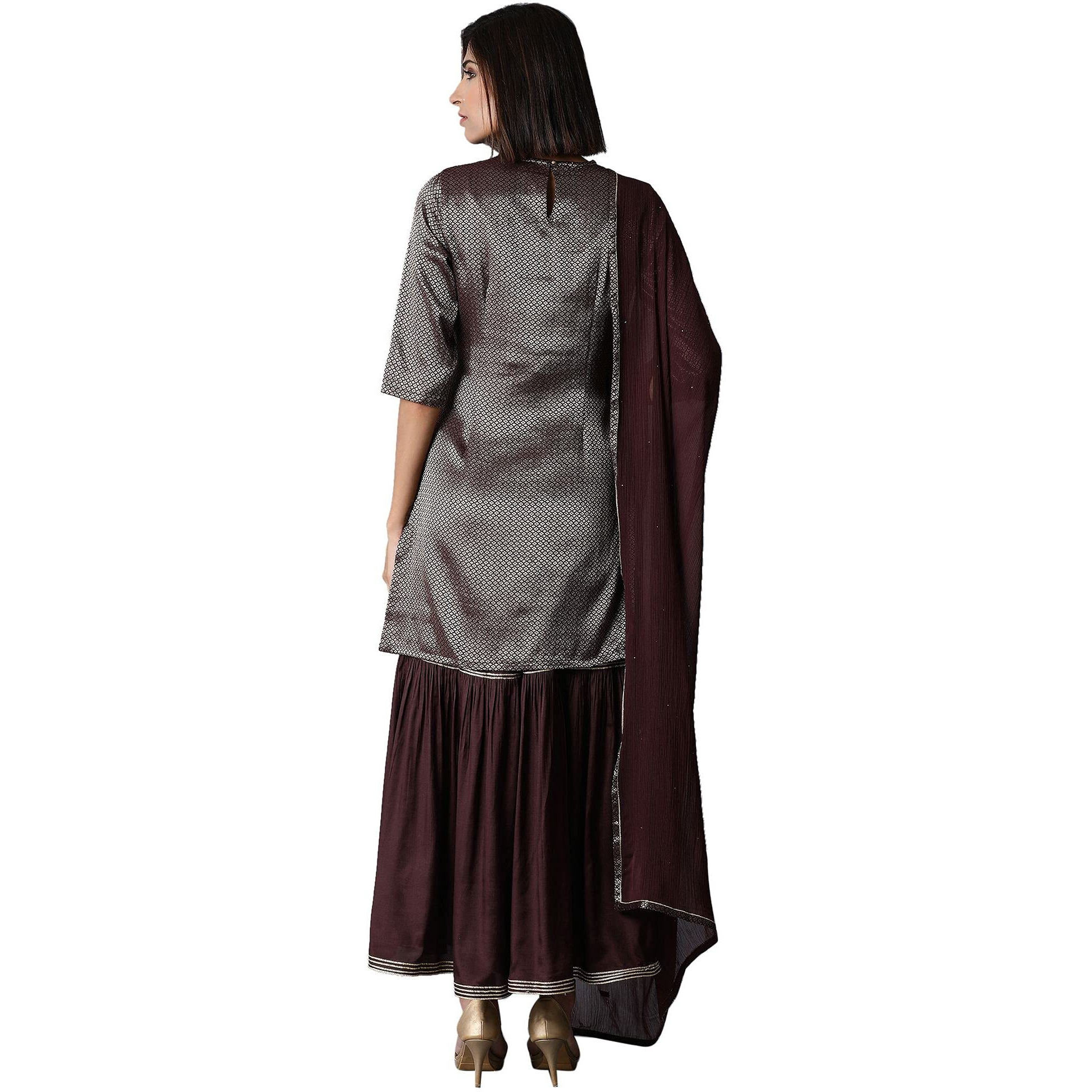 W For Woman Women Rayon Kurta, Sharara, Dupatta (Dark Purple_Regular)