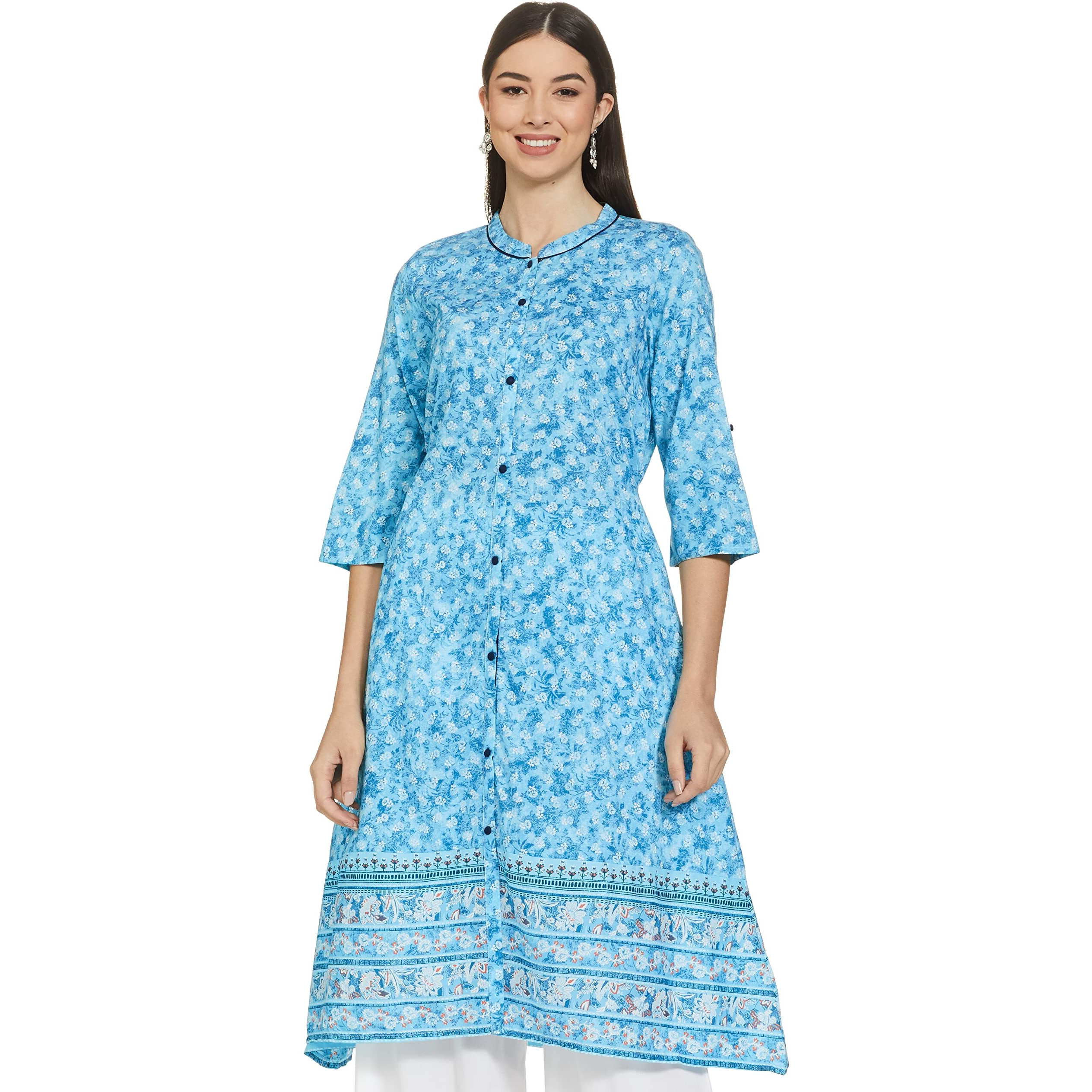 Aurelia Women's Rayon Regular Kurta (21Fea11775-502290_Blue_S)
