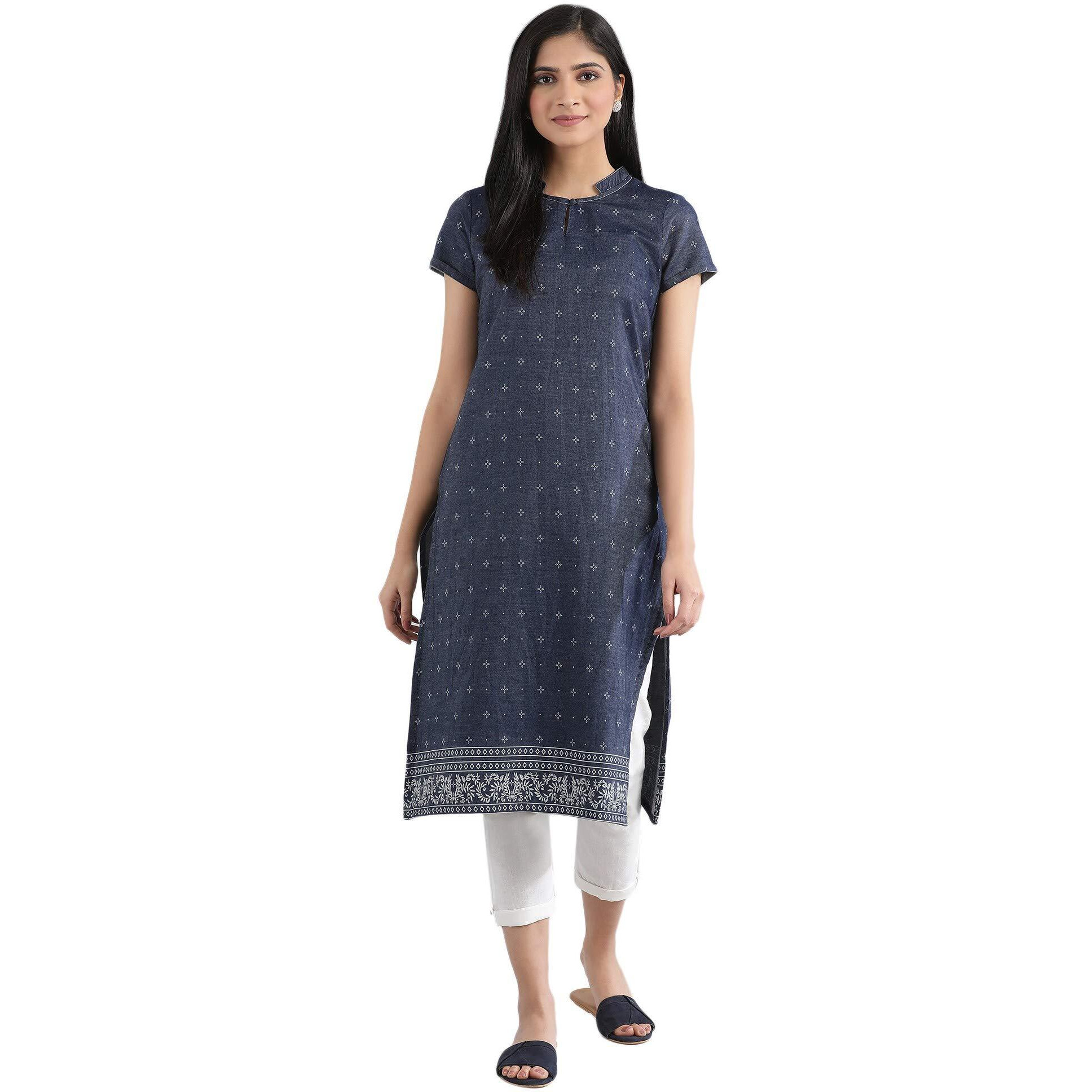 Aurelia Women's Cotton Regular Kurta (21Fea11782-701819_Navy_Xs)