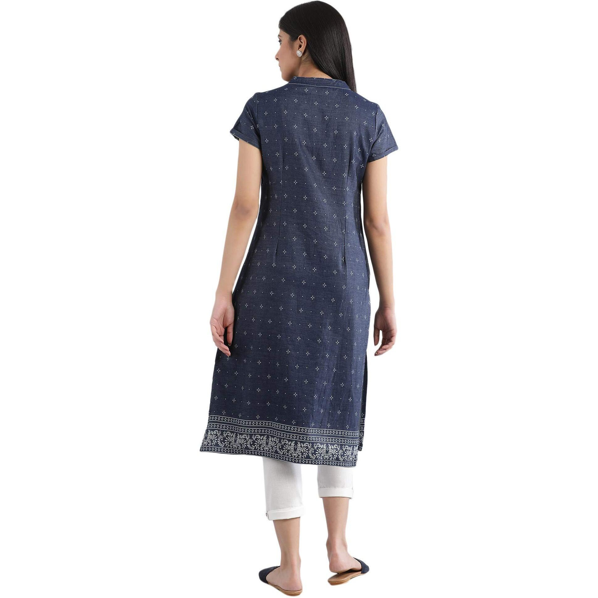 Aurelia Women's Cotton Regular Kurta (21Fea11782-701819_Navy_Xs)
