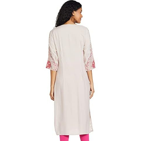 W Light Pink Floral Printed Regular Kurta For Women