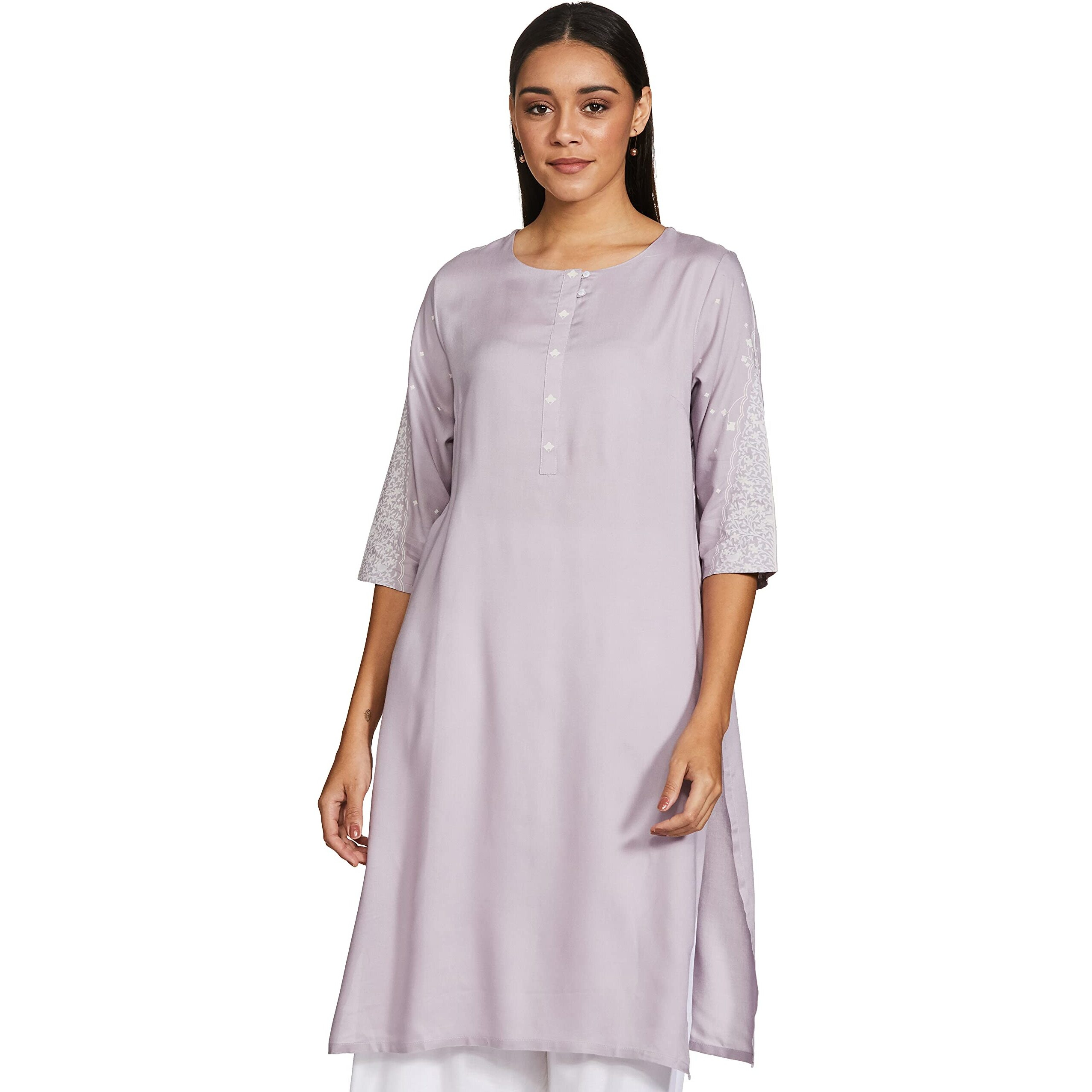 W For Woman Women's Rayon Regular Kurta (20Auw14661-116395_Light Purple_Xl)