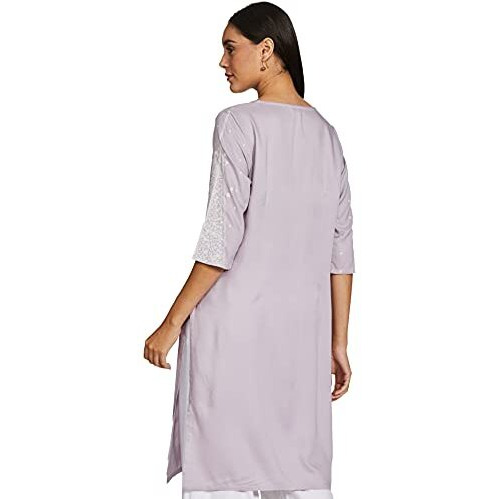 W For Woman Women's Rayon Regular Kurta (20Auw14661-116395_Light Purple_Xl)