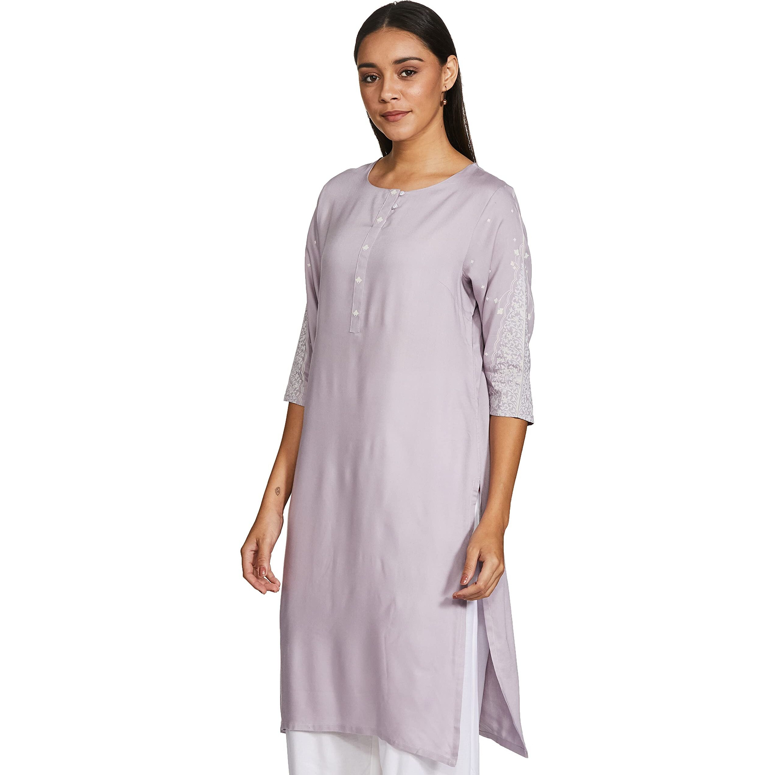 W For Woman Women's Rayon Regular Kurta (20Auw14661-116395_Light Purple_Xl)