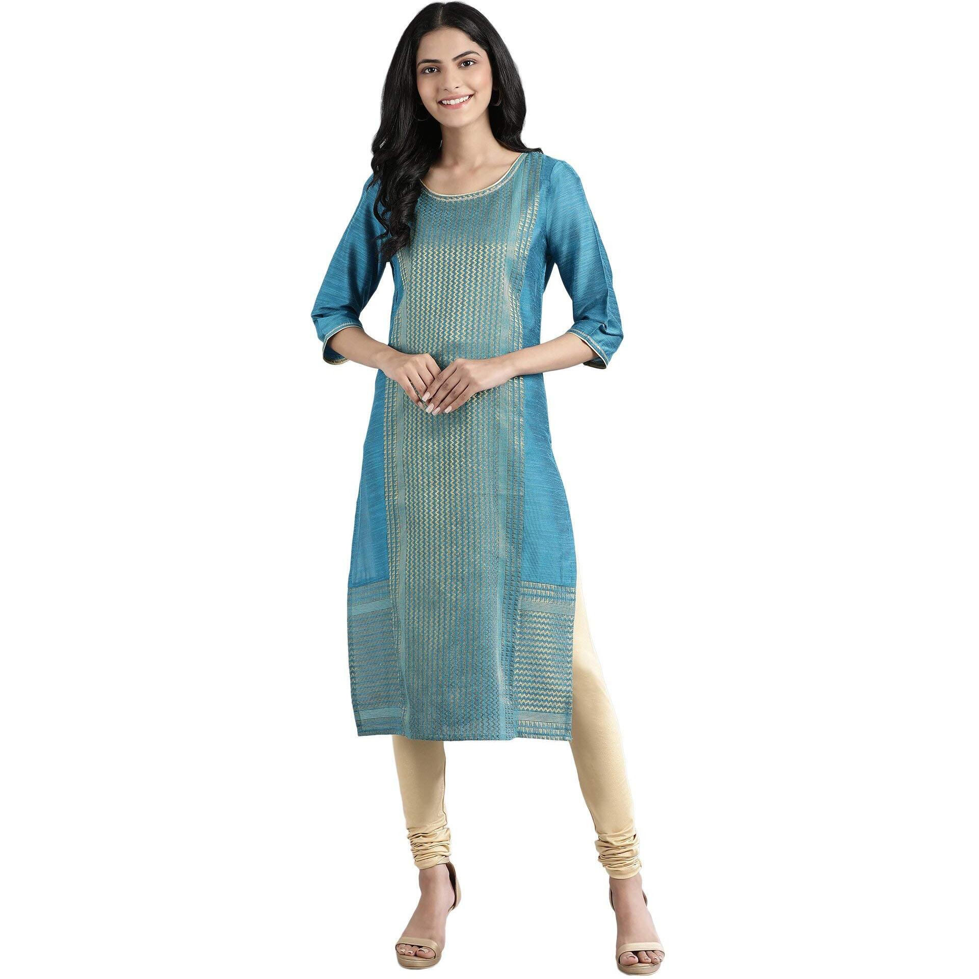 Aurelia Women's Cotton Blend Regular Kurta (21Fea11679-701699_Blue_S)