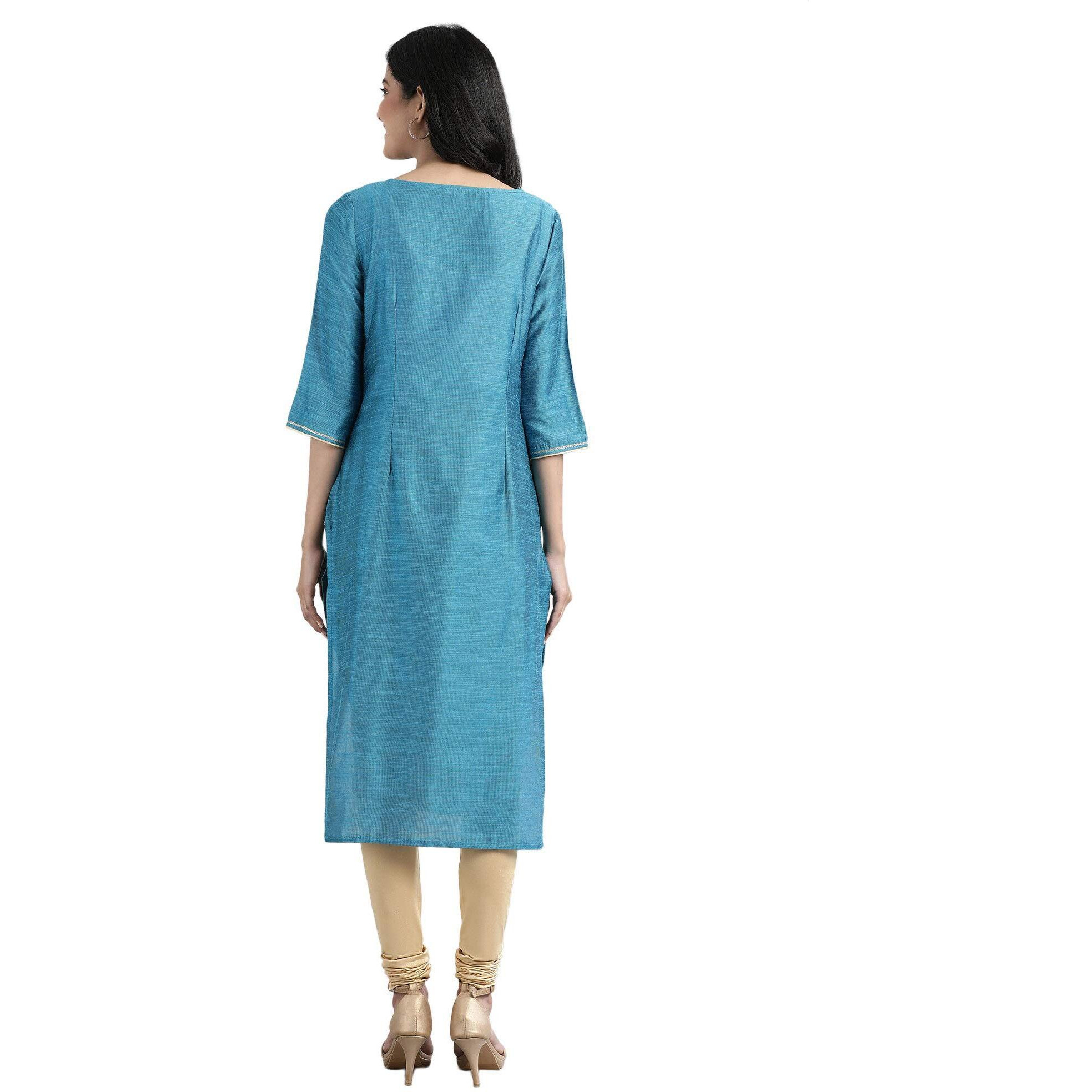 Aurelia Women's Cotton Blend Regular Kurta (21Fea11679-701699_Blue_S)