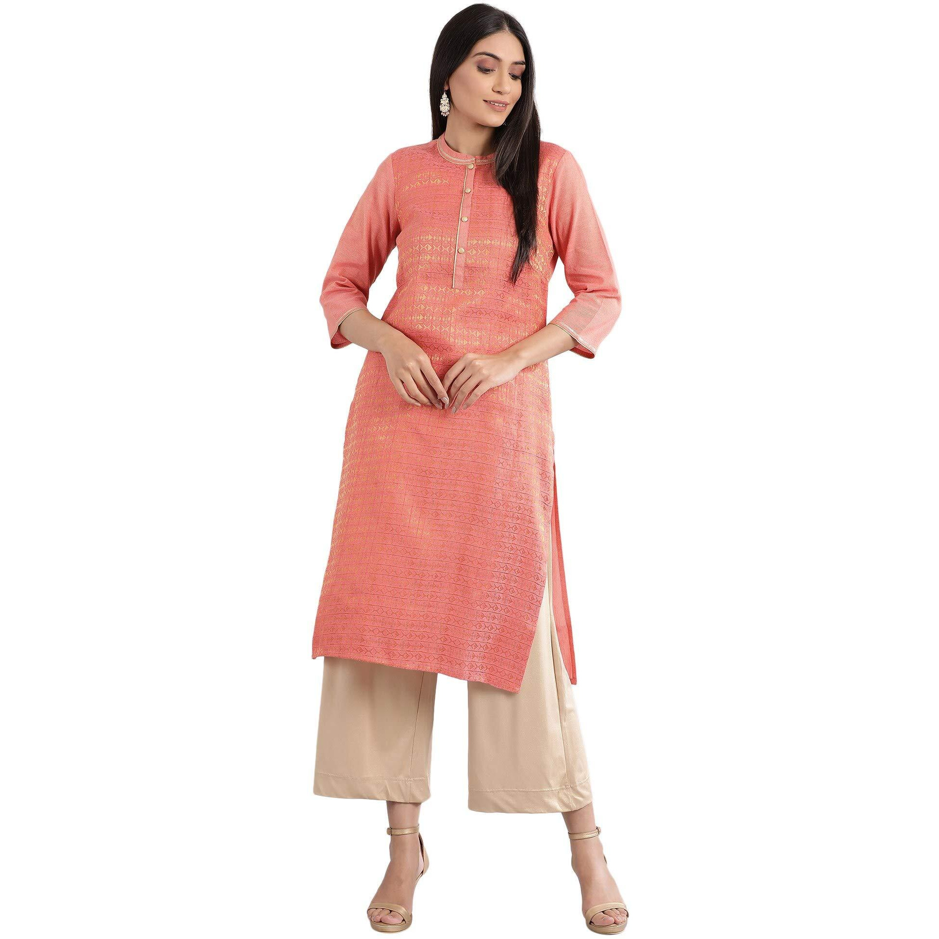 Aurelia Women's Rayon Regular Fit Kurta (21Fea11681-701703_Peach_Xs)