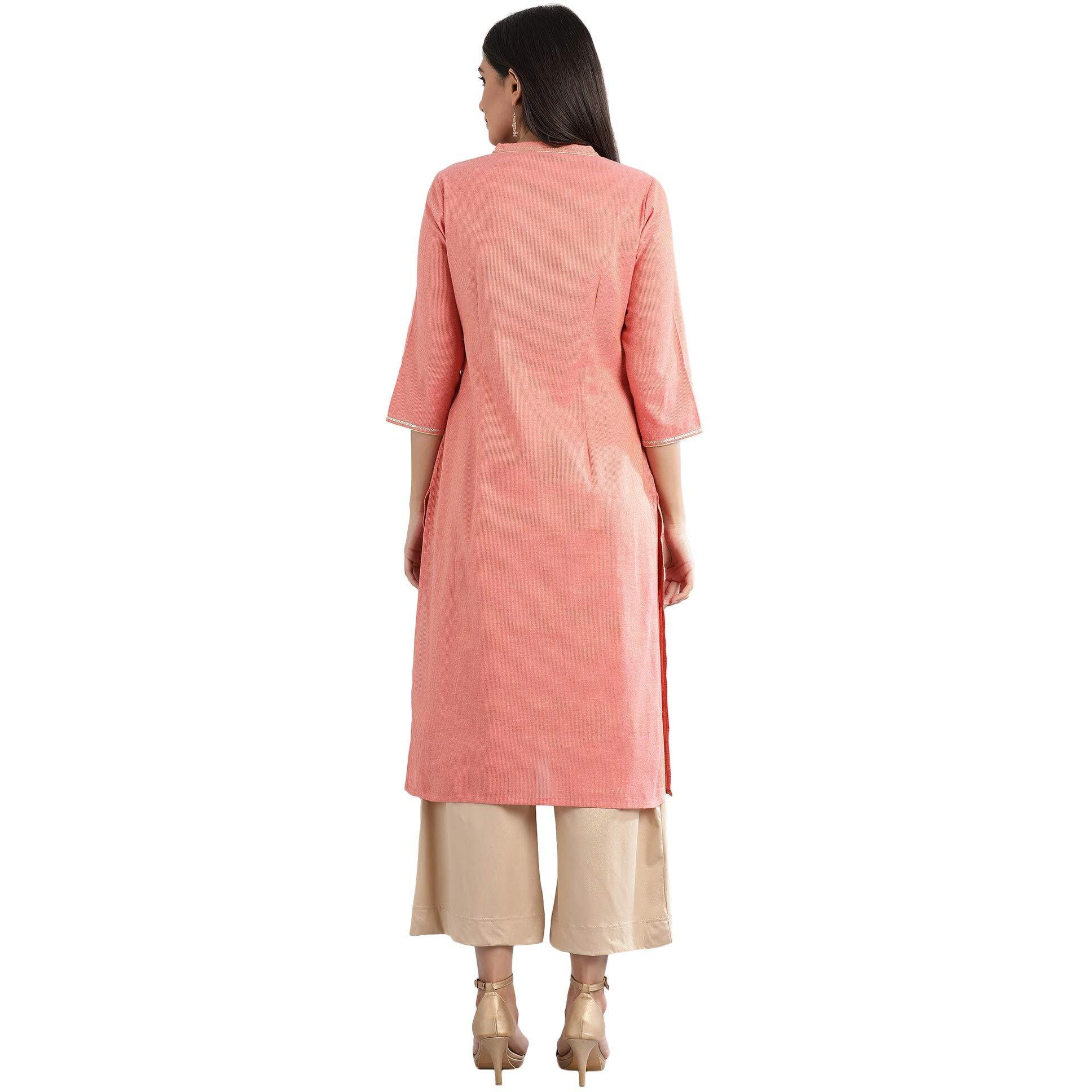 Aurelia Women's Rayon Regular Fit Kurta (21Fea11681-701703_Peach_Xs)