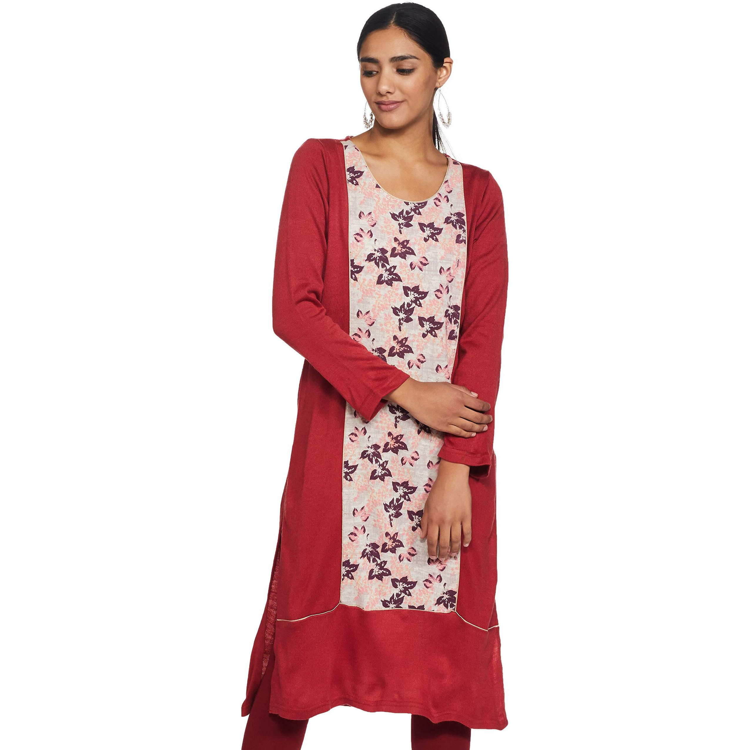 Aurelia Women's Wool Regular Kurta (20Noa12717-502944_Red_S)