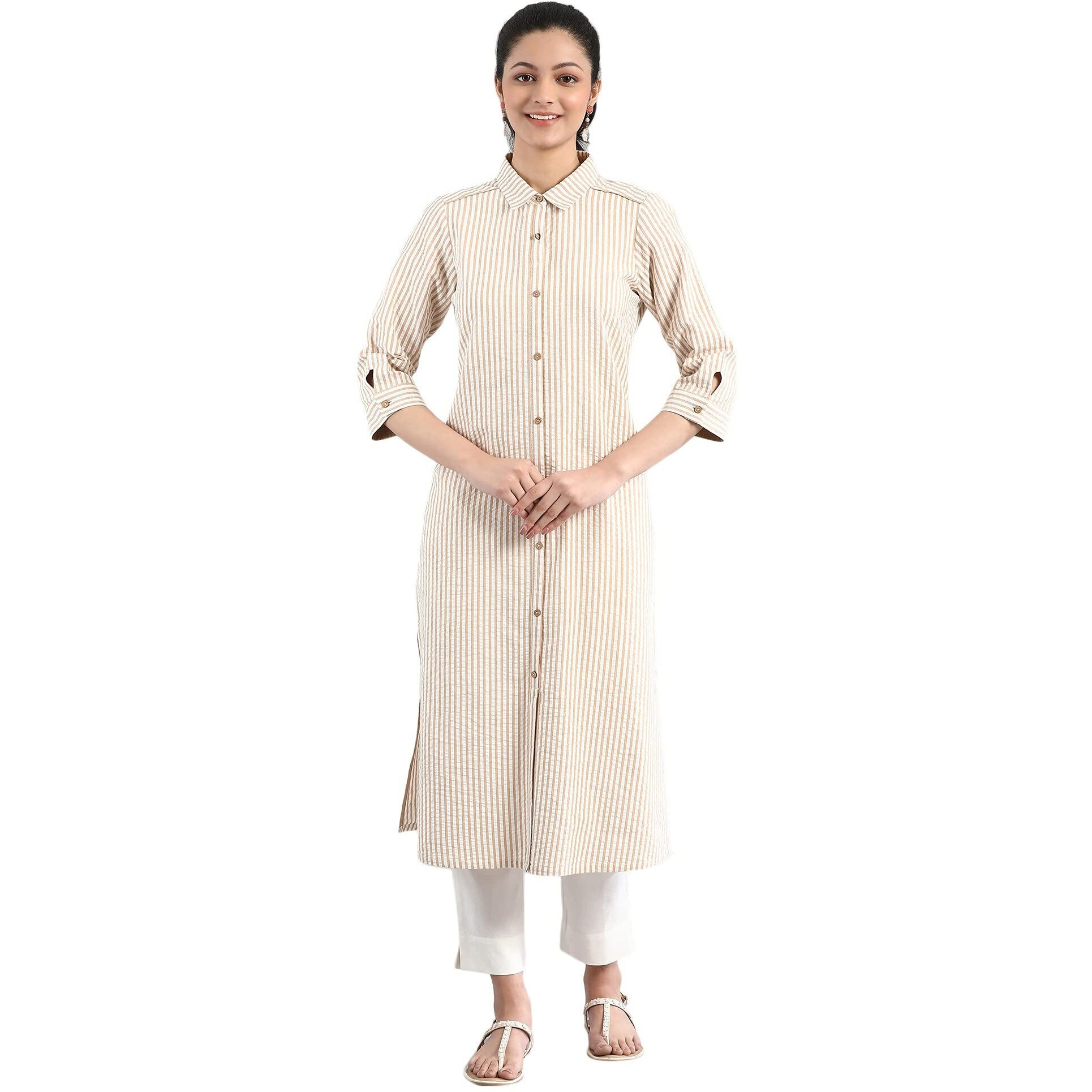 Aurelia Women's Cotton Regular Kurta (21Fea12224-702103_Beige_Xs)