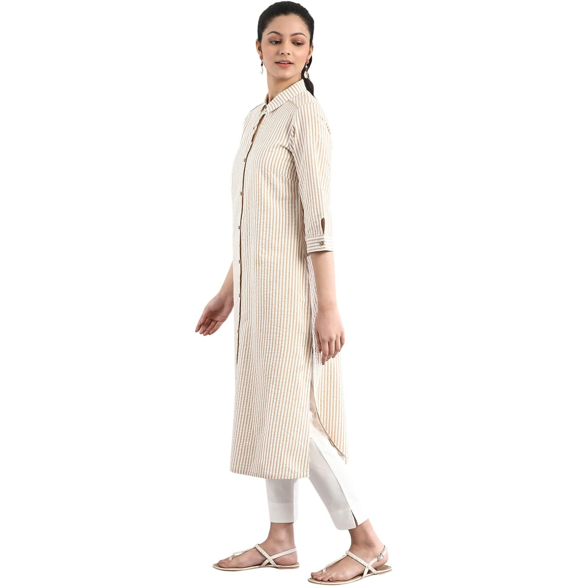 Aurelia Women's Cotton Regular Kurta (21Fea12224-702103_Beige_Xs)