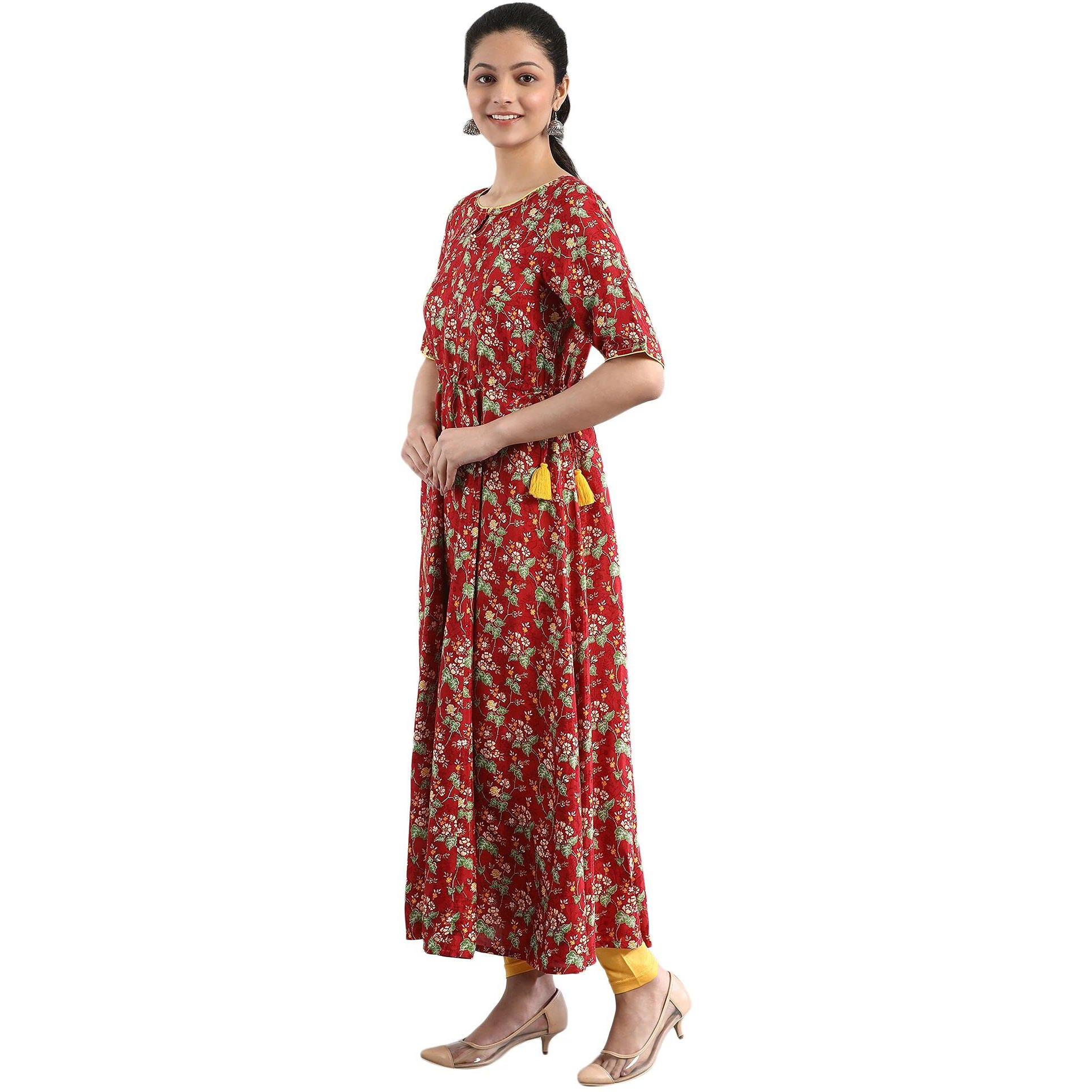 Aurelia Women's Polyester Loose Kurta (21Fea12287-502807_Brown_M)