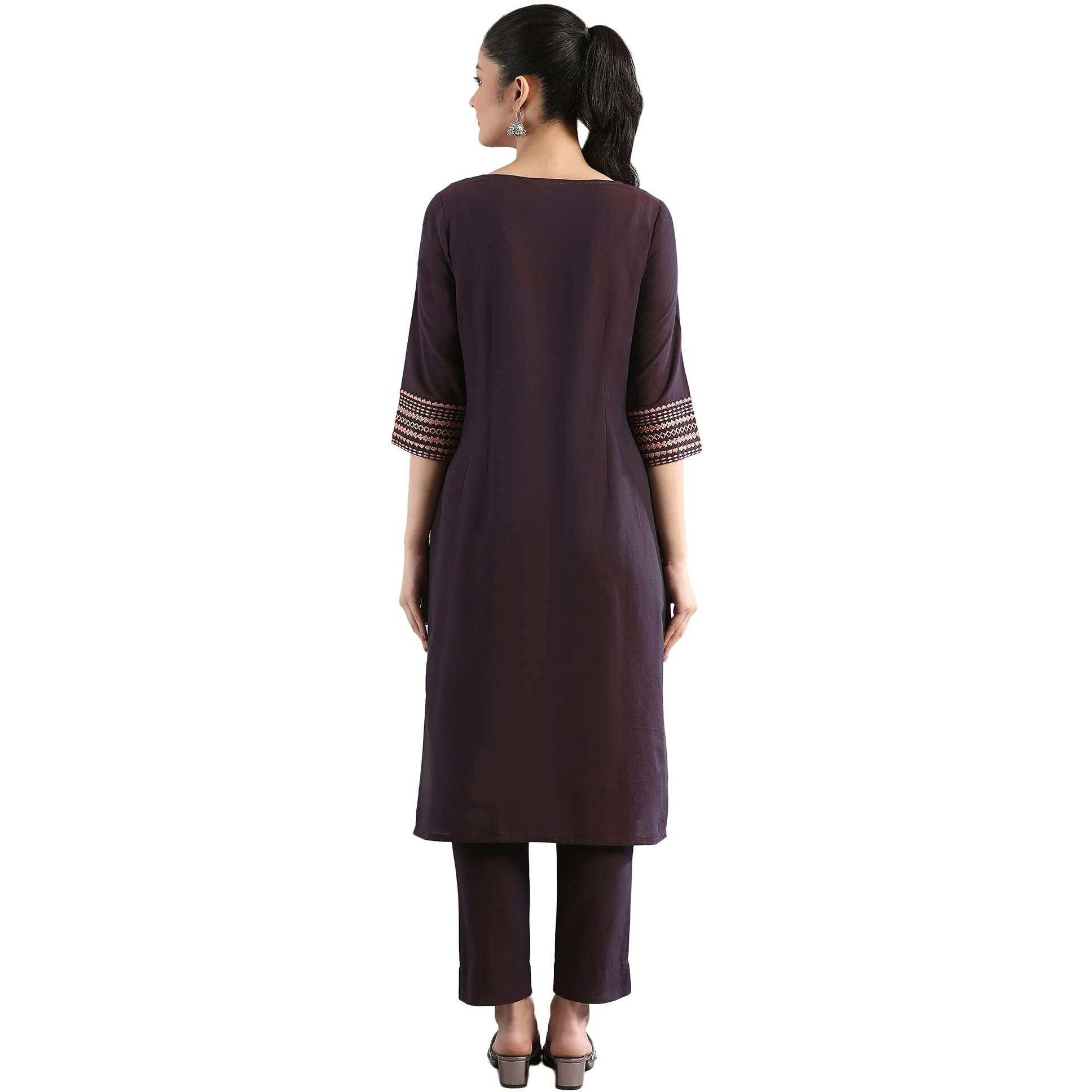 Aurelia Women's Cotton Purple Solid Round Neck Straight Kurta_21Fea12216-702159_S