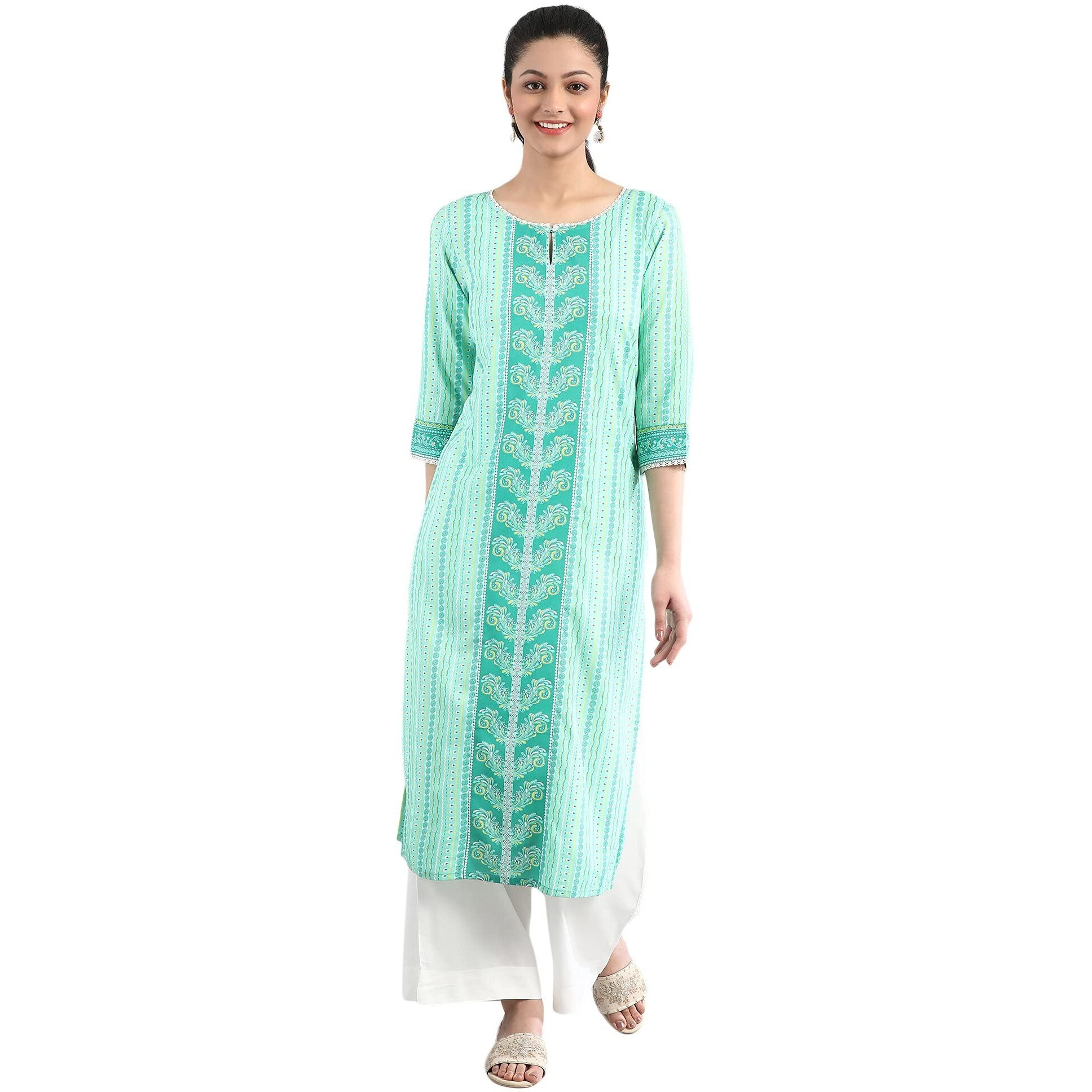 Aurelia Women's Viscose Regular Kurta (21Fea12248-502900_Green_Xs)