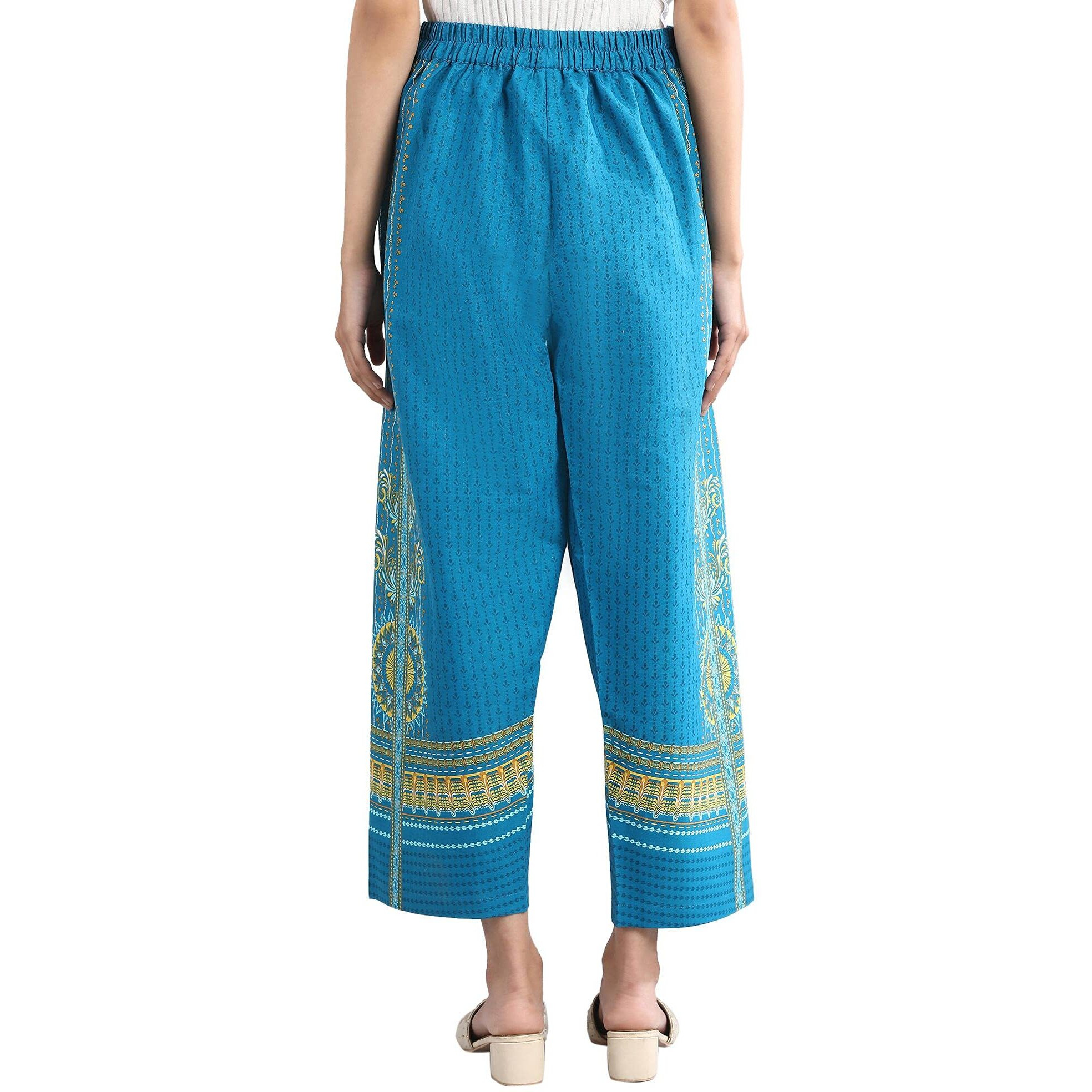 Aurelia Women's Loose Fit Cotton Palazzos (21Fea60204-502867-Blue-M_Blue_M)