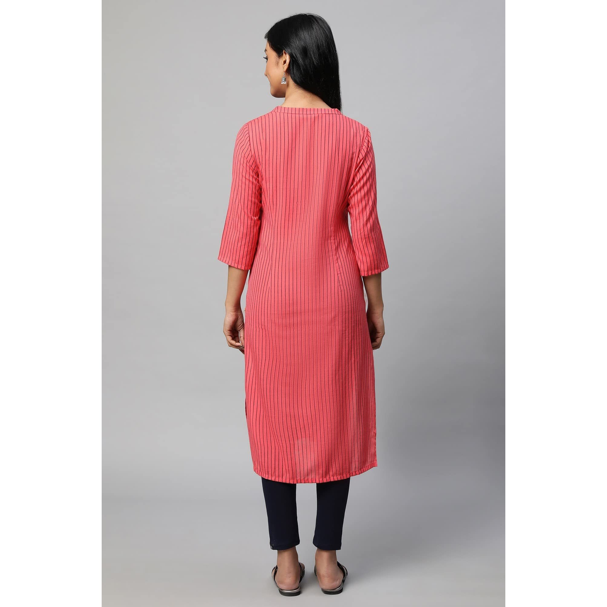 Red Band Collar Printed Kurta