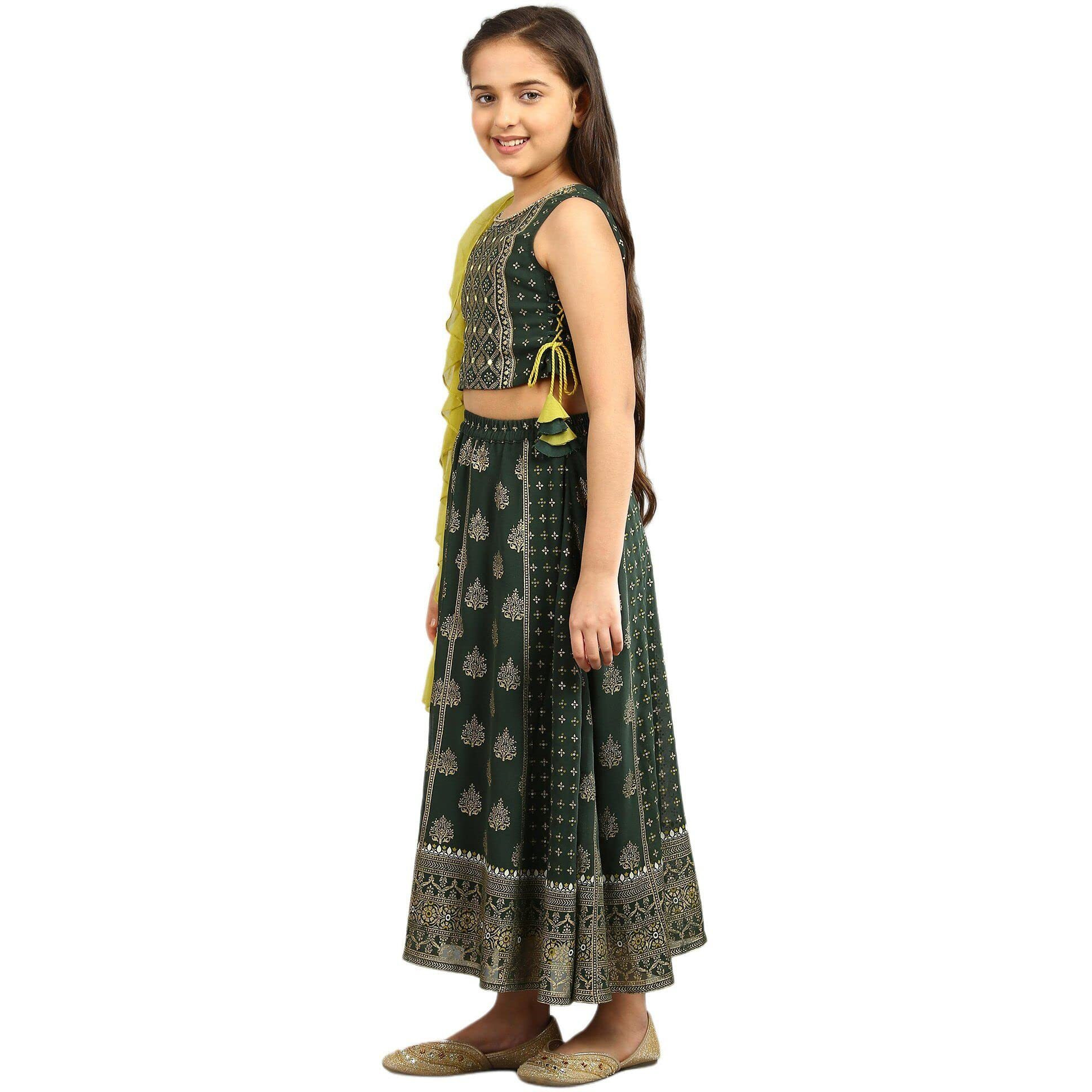 Green Top-Skirt-Dupatta Girls Set