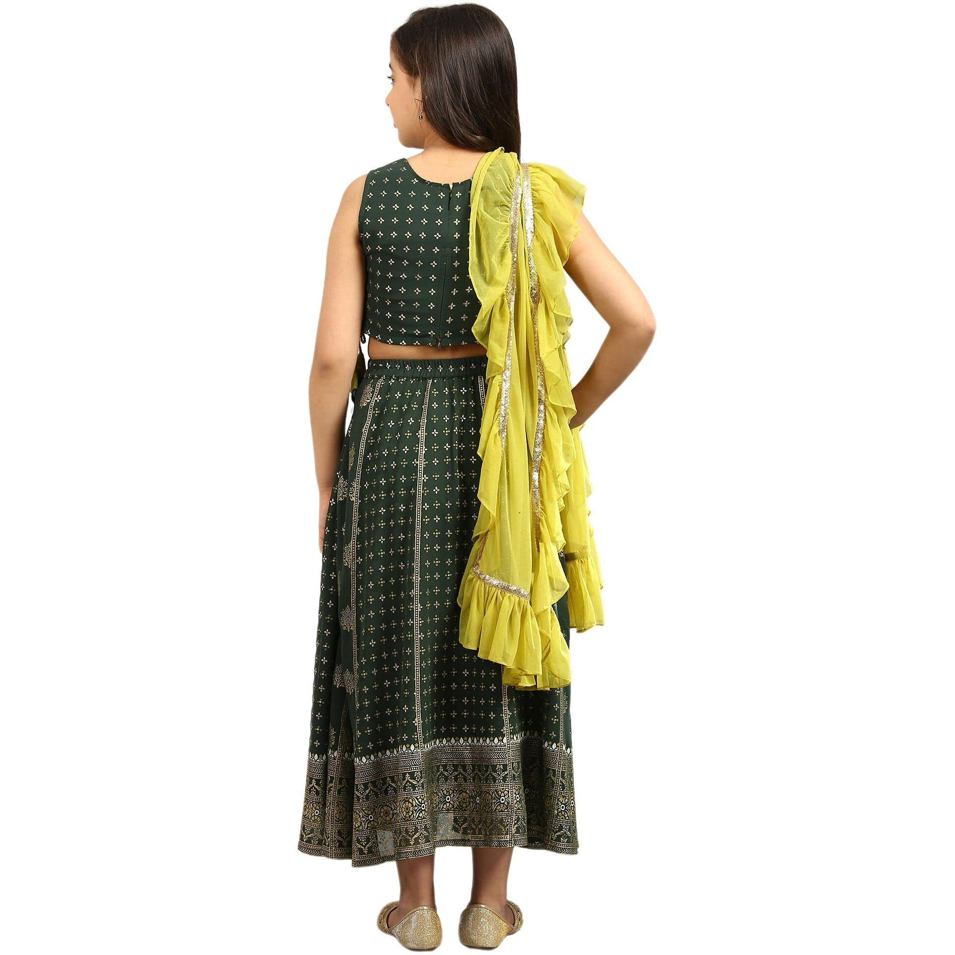 Green Top-Skirt-Dupatta Girls Set