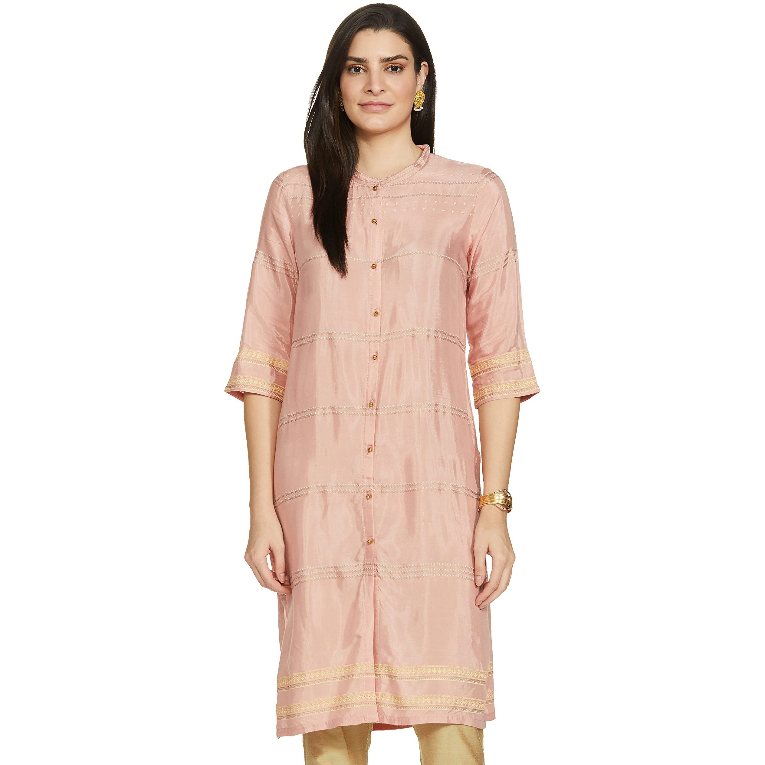 W For Woman Pink Shantung Printed Kurta_21Sfw16449-111938_M