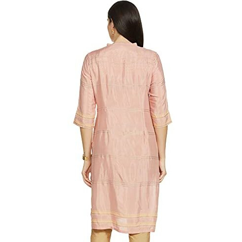 W For Woman Pink Shantung Printed Kurta_21Sfw16449-111938_M