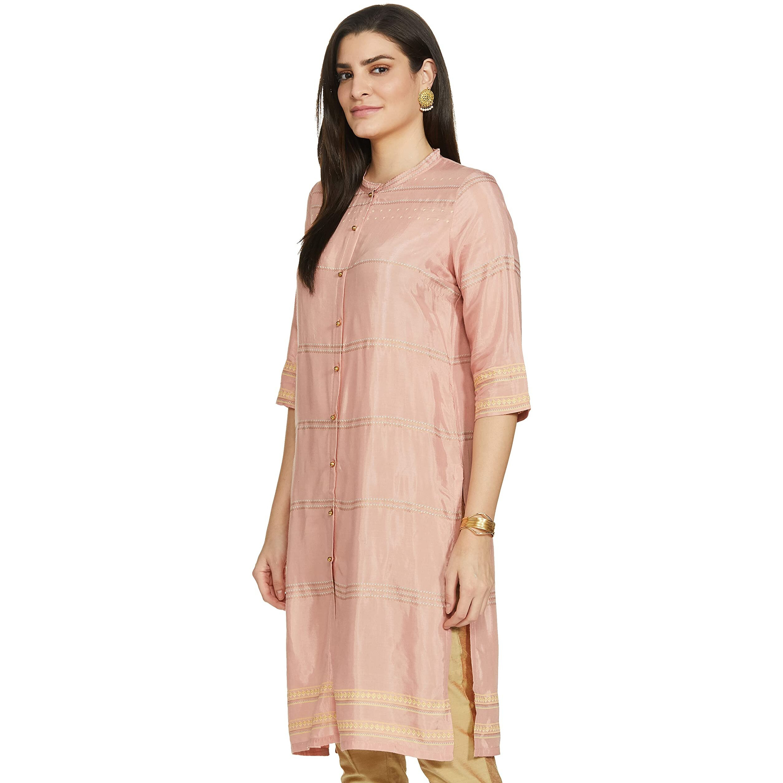 W For Woman Pink Shantung Printed Kurta_21Sfw16449-111938_M