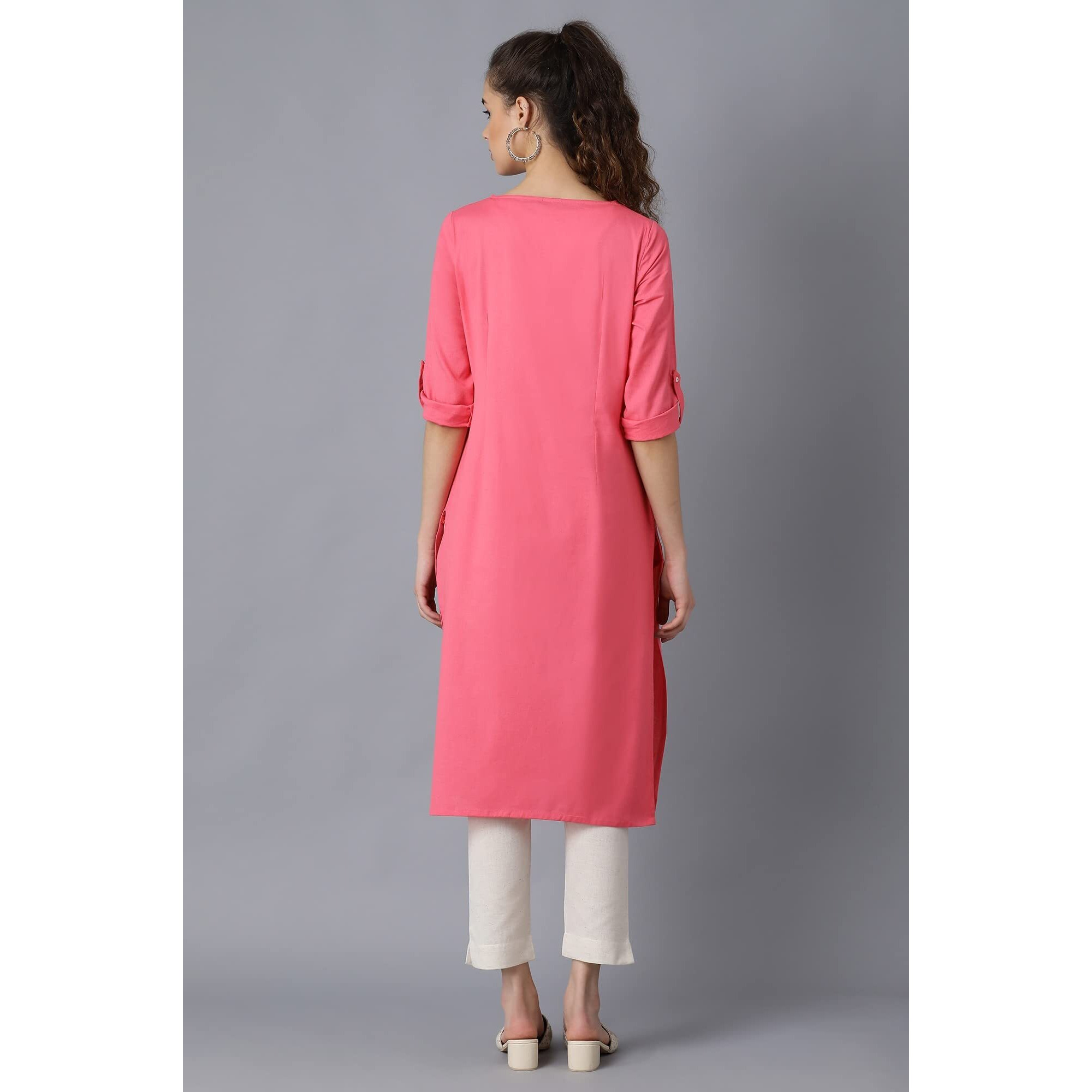 W For Woman Cotton Yellow Solid Round Neck Straight Kurta_20Few13783-213749M_Xs