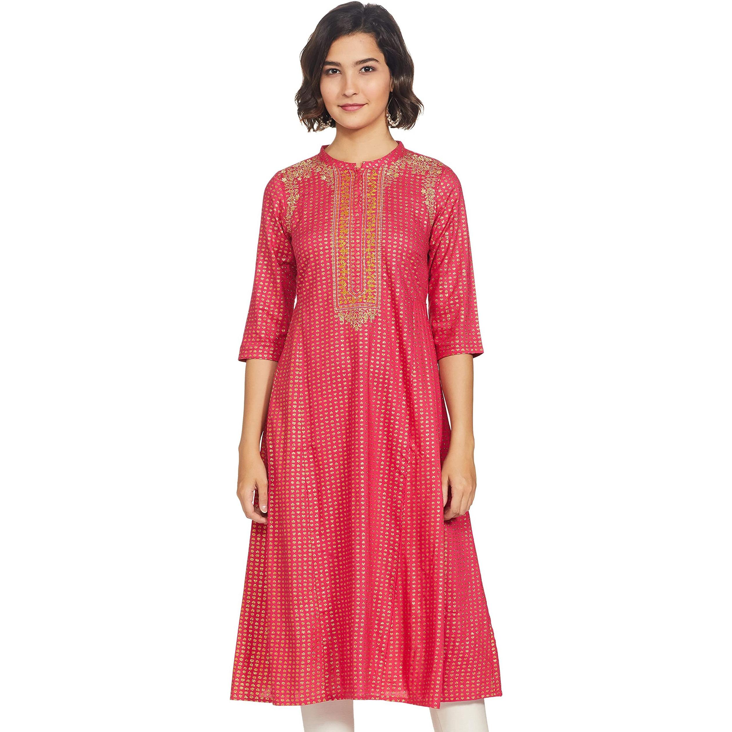 Aurelia Women's Viscose Solid Dress (21Sfa12323-50422_Pink_L)