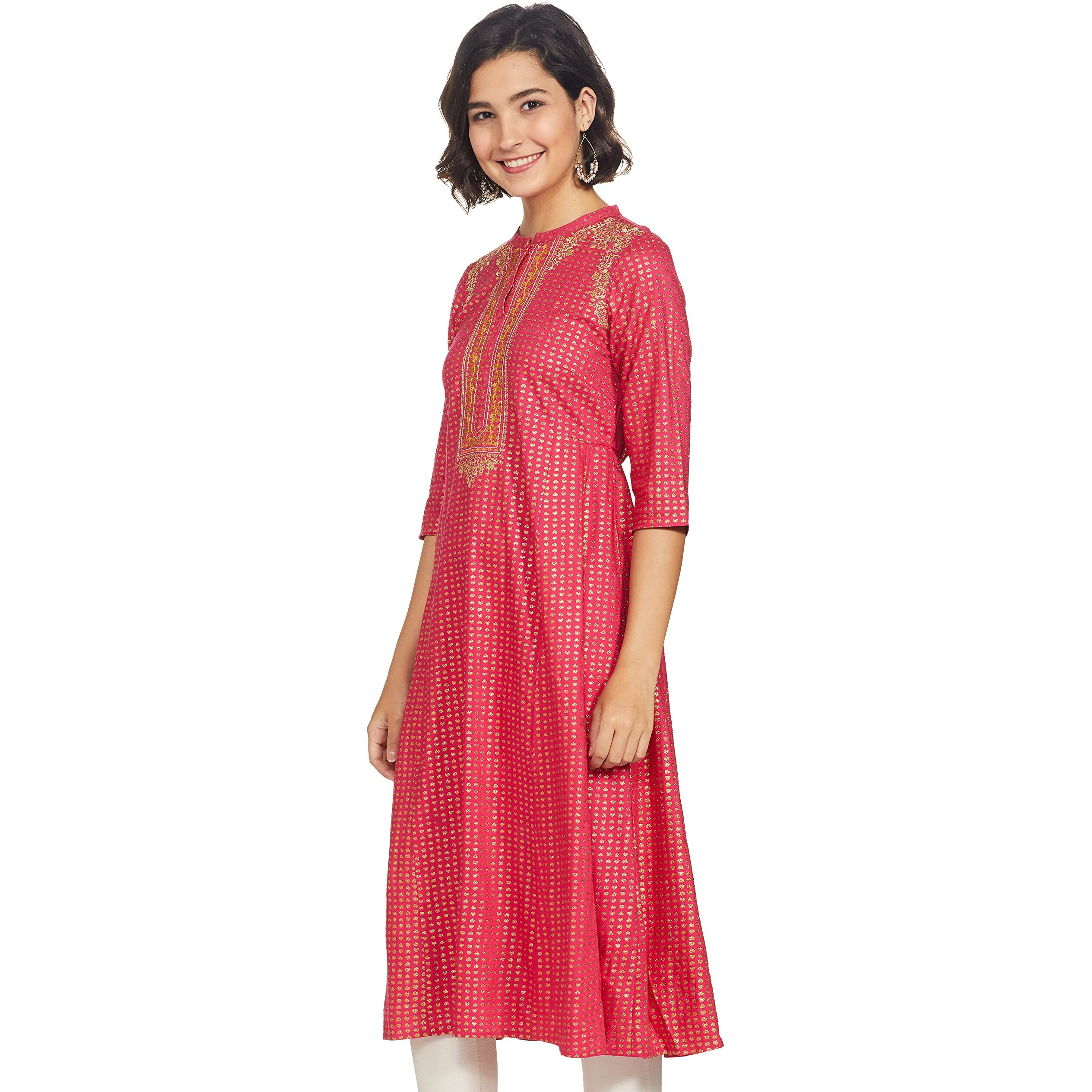 Aurelia Women's Viscose Solid Dress (21Sfa12323-50422_Pink_L)