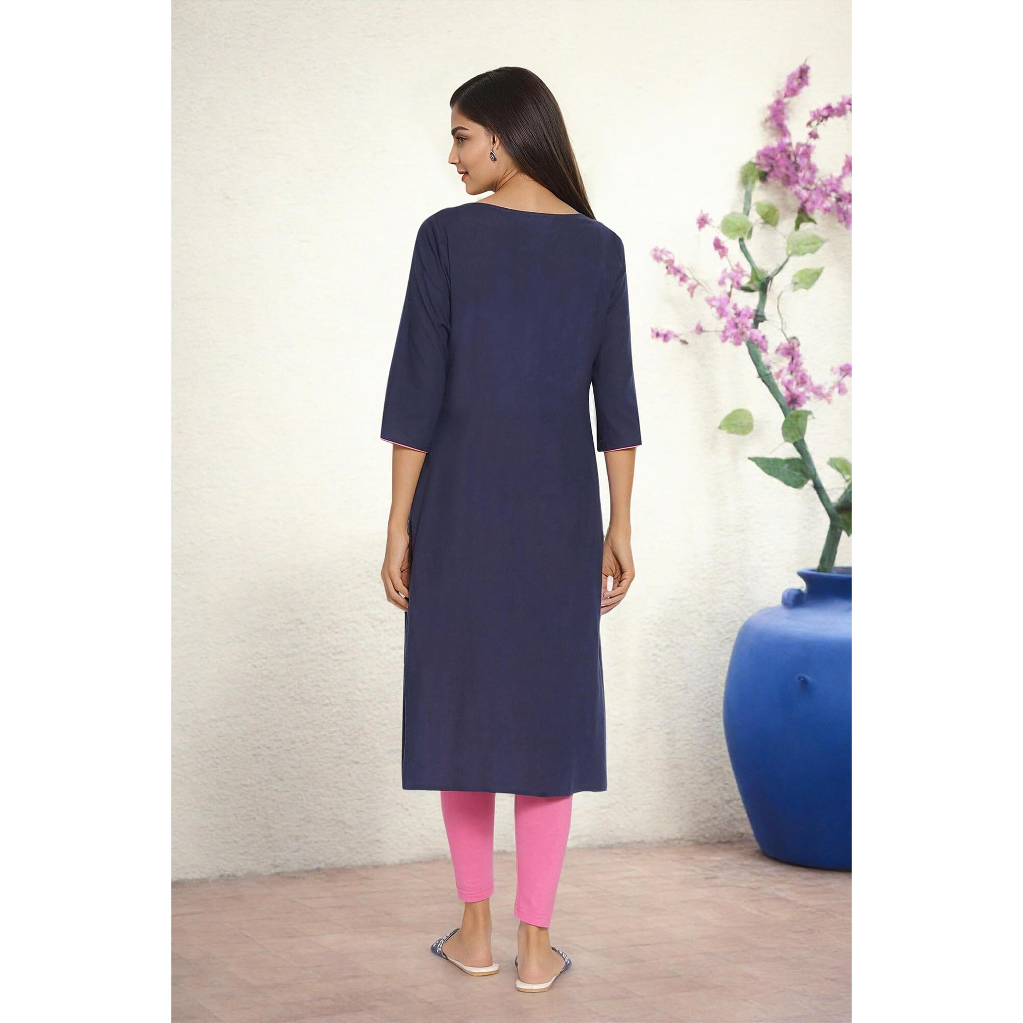 Aurelia Blue Geometric Printed Printed Cotton Regular Kurta For Women