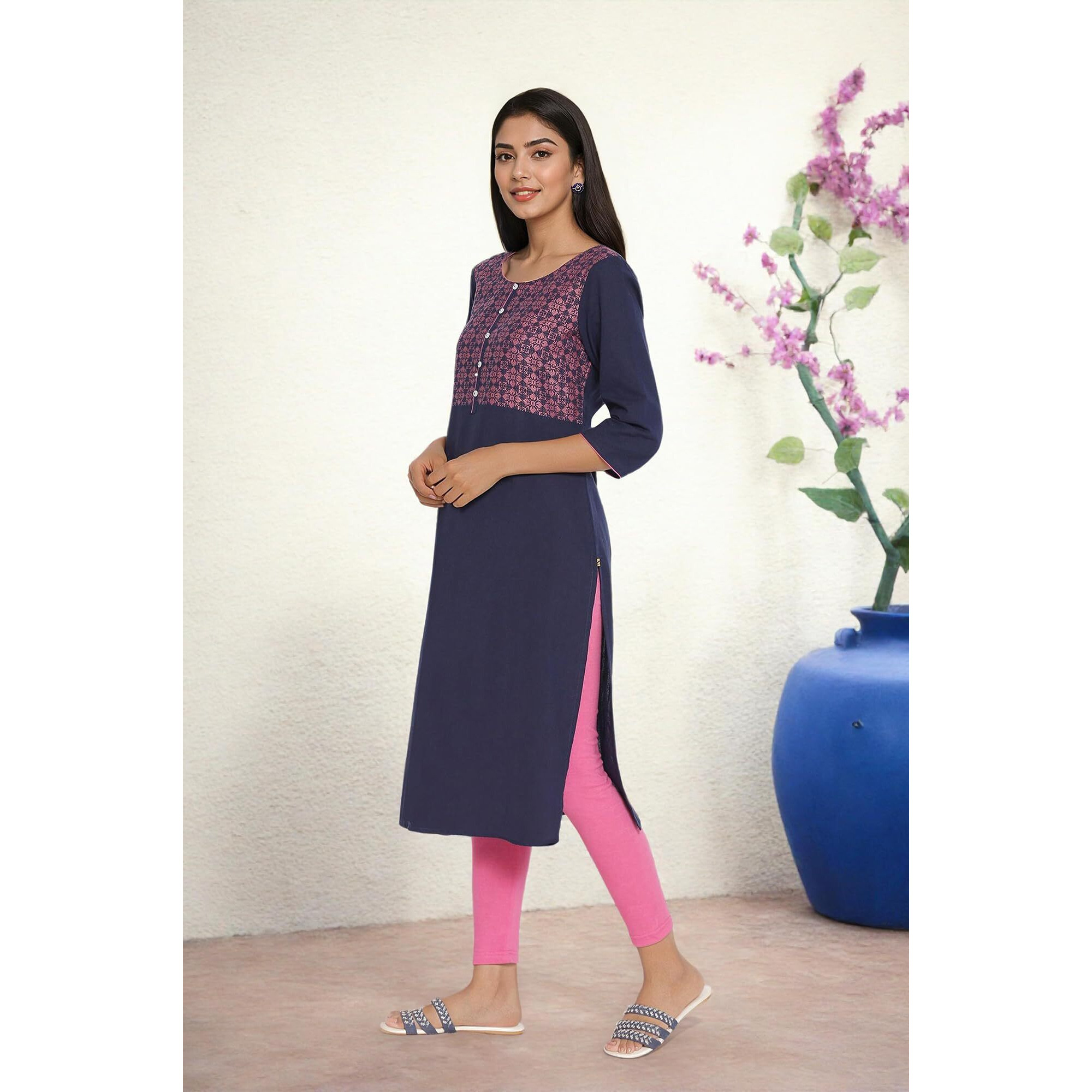 Aurelia Blue Geometric Printed Printed Cotton Regular Kurta For Women