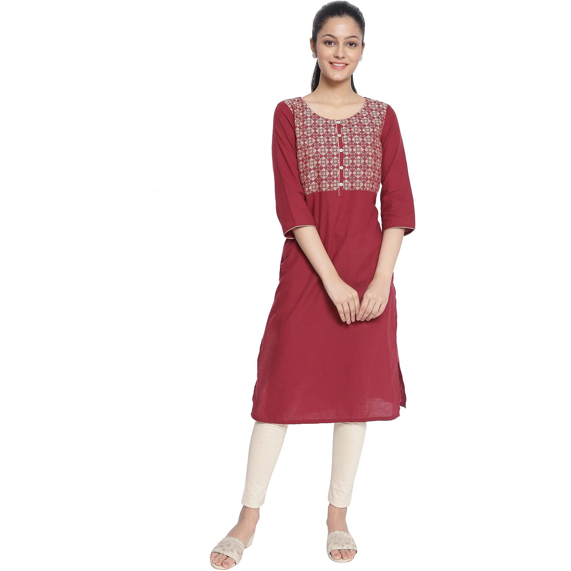 Aurelia Women's Cotton Regular Kurta (21Aua12400-702201_Maroon_S)